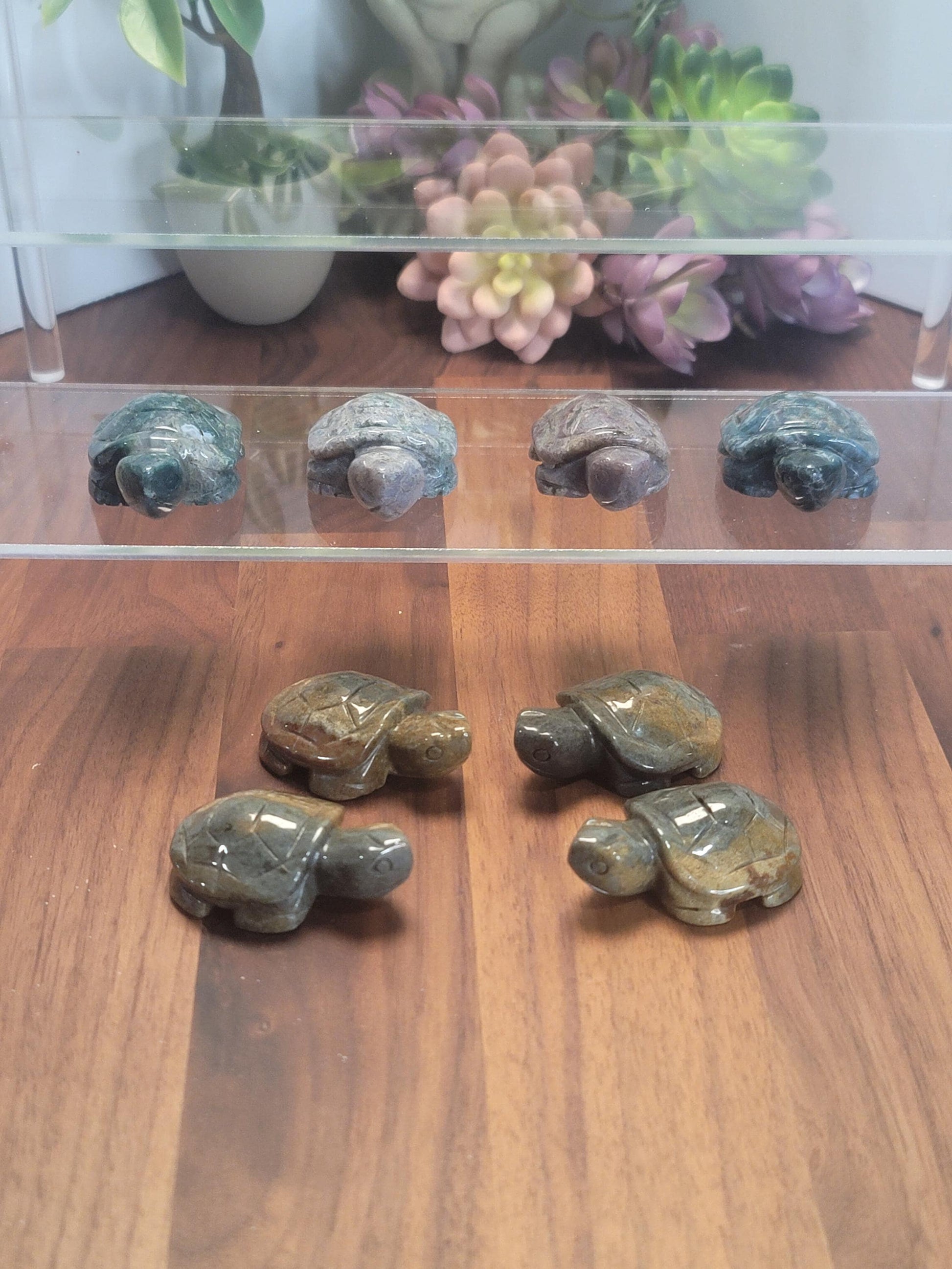 Ocean Jasper Turtle Crystal Carving | 2 X 1.4 Inches | Green Blue and Brown | Intuitively Chosen