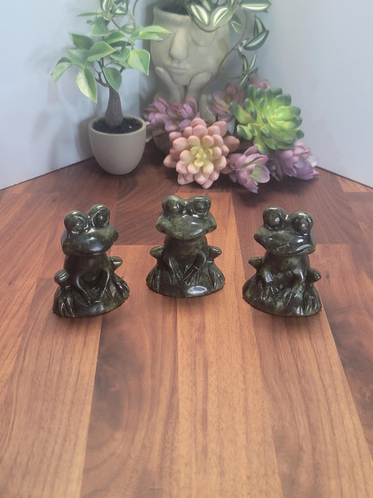 Fancy Froggy Frog Crystal Carving | Green Jade | 3 Inches | Light and Dark Green | Intuitively Chosen