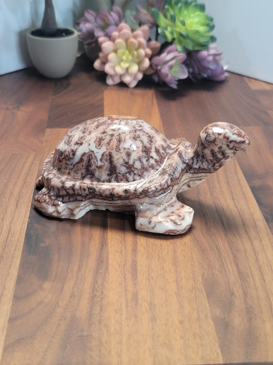 Pink Banded Calcite Tortoise Crystal Carving | A | 6 X 4 Inches | Red Pink and White | One of a Kind