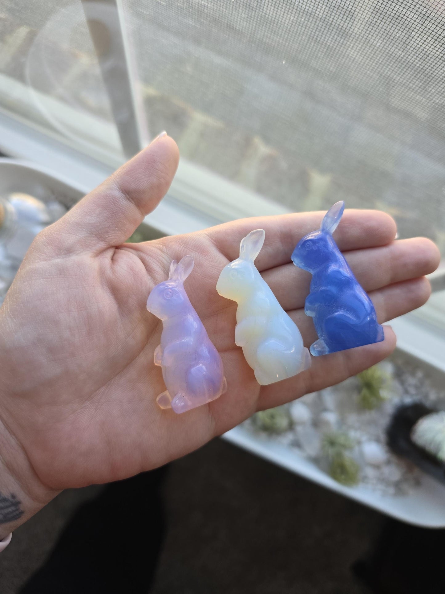 Crystal Bunny Carvings | Crystal Rabbits | Fluorite, Rose & White Quartz | Lucky Rabbits | Choose Your Material!