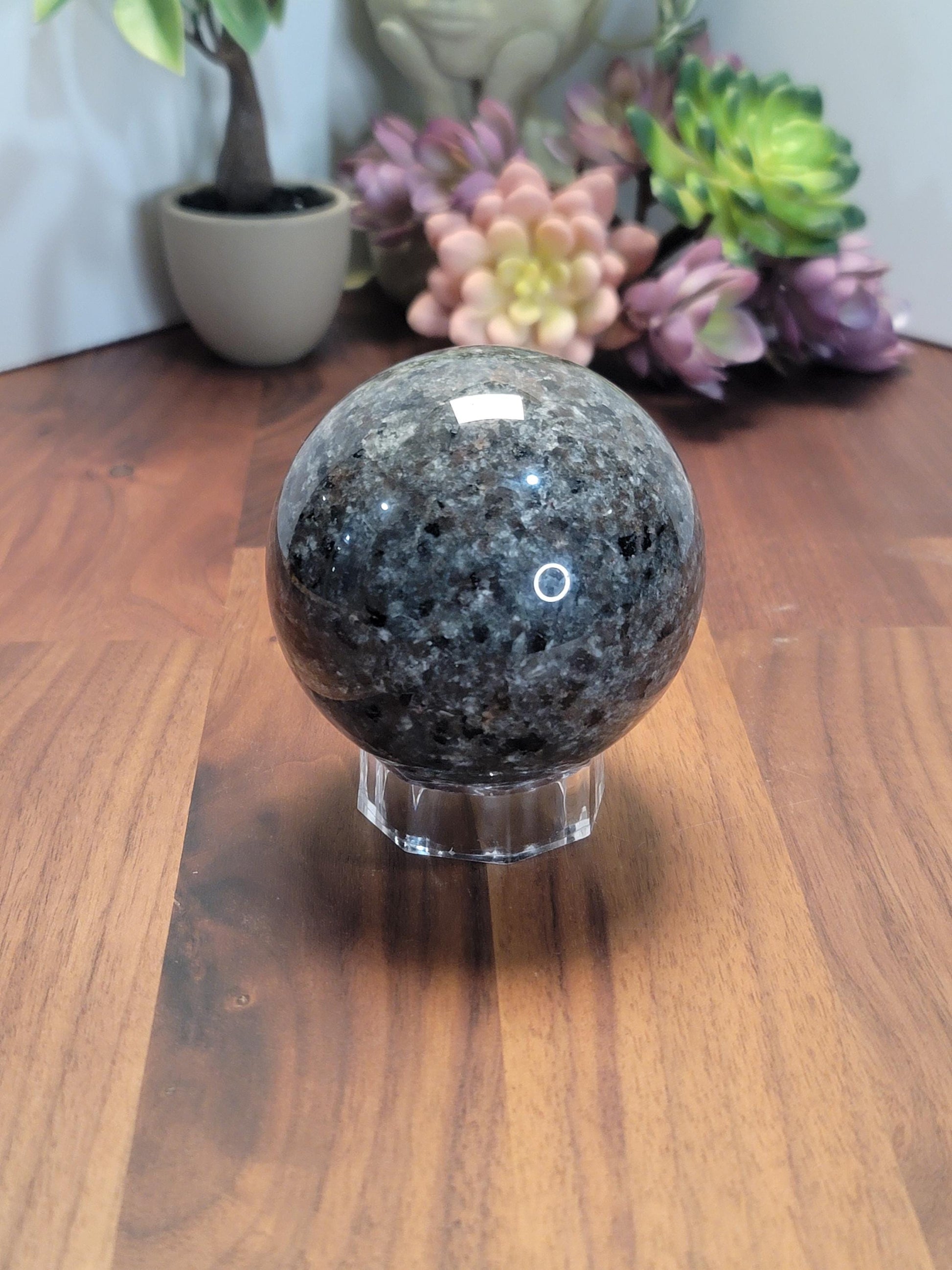 Earthy Yooperlite Crystal Sphere | A | UV Reactive | 77 MM 3 Inches | Black Gray and Brown | One of a Kind