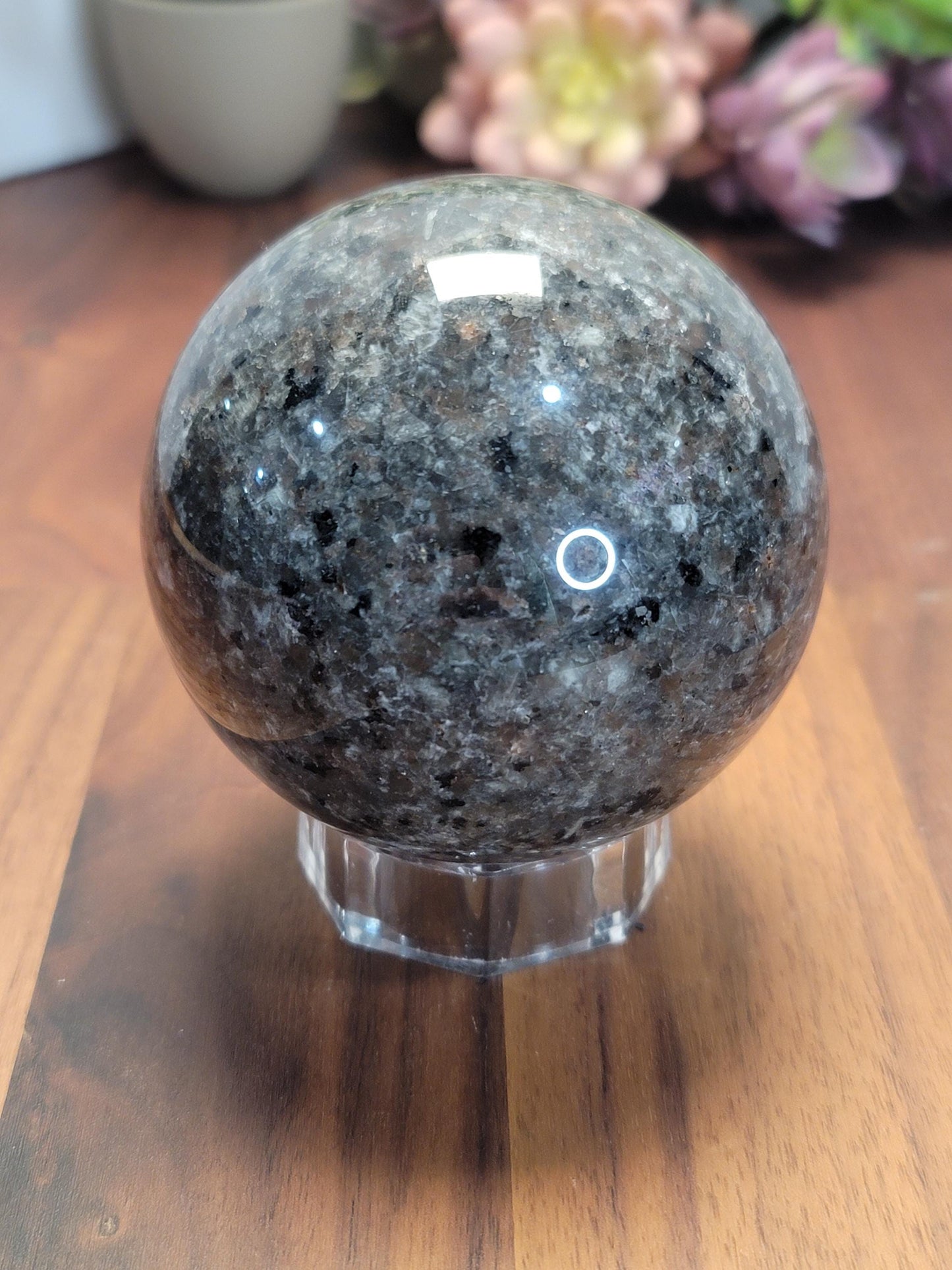 Earthy Yooperlite Crystal Sphere | A | UV Reactive | 77 MM 3 Inches | Black Gray and Brown | One of a Kind