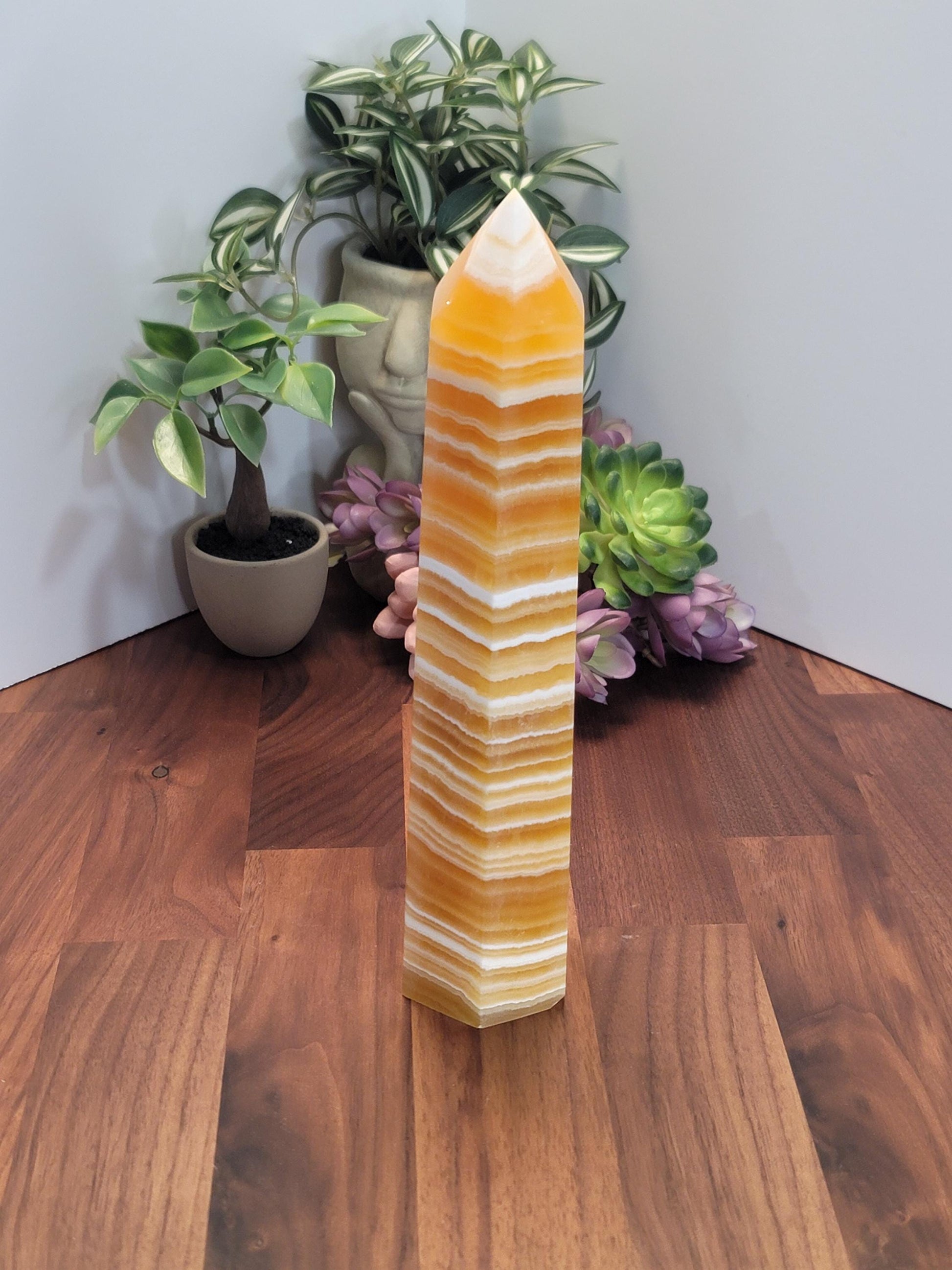 Yellow Banded Calcite Crystal Tower | A | 9.5 Inches | Yellow White and Brown | One of a Kind