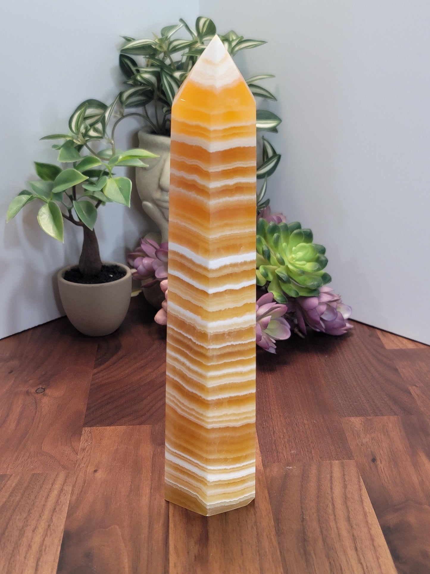 Yellow Banded Calcite Crystal Tower | A | 9.5 Inches | Yellow White and Brown | One of a Kind