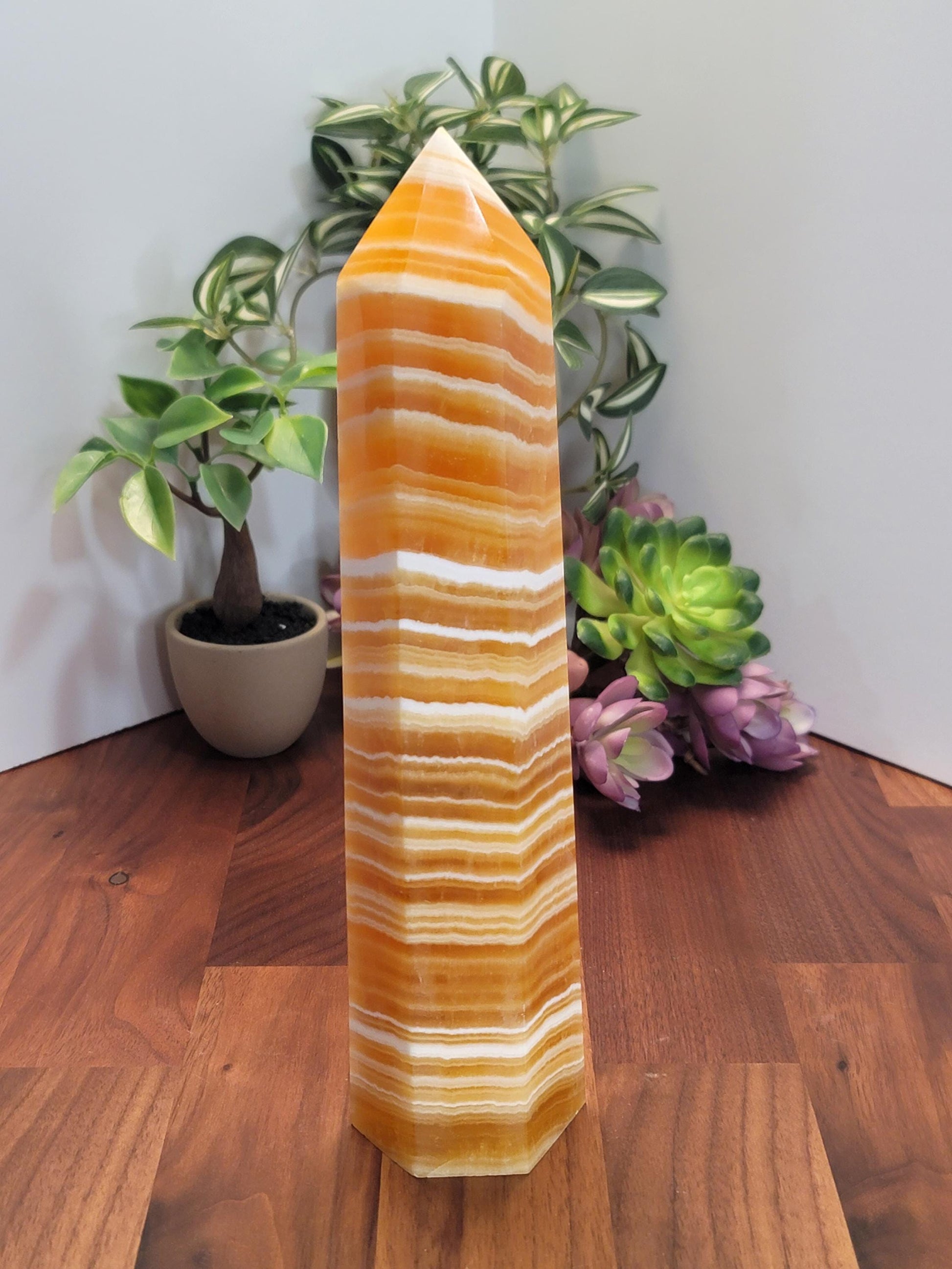 Yellow Banded Calcite Crystal Tower | A | 9.5 Inches | Yellow White and Brown | One of a Kind