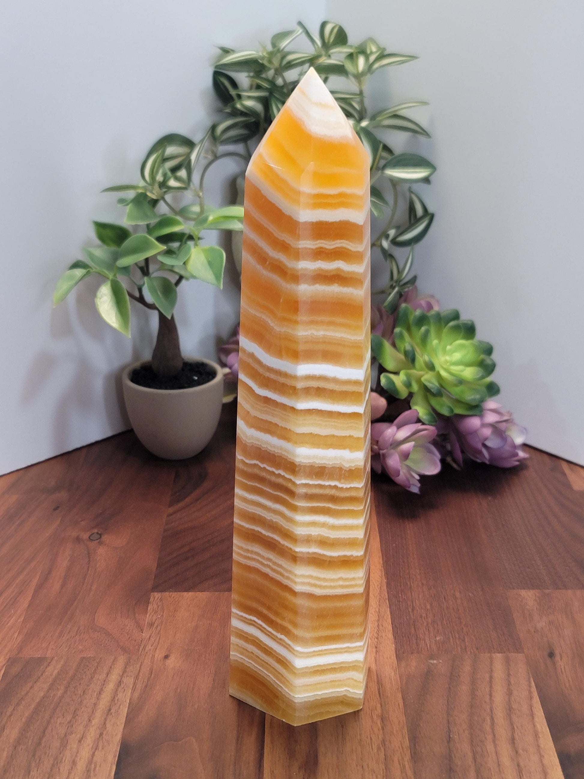 Yellow Banded Calcite Crystal Tower | A | 9.5 Inches | Yellow White and Brown | One of a Kind