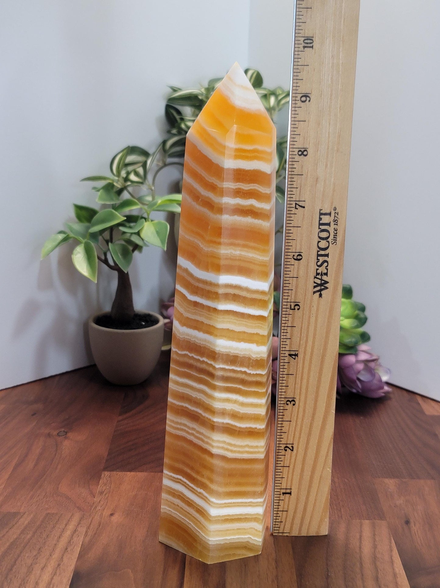 Yellow Banded Calcite Crystal Tower | A | 9.5 Inches | Yellow White and Brown | One of a Kind