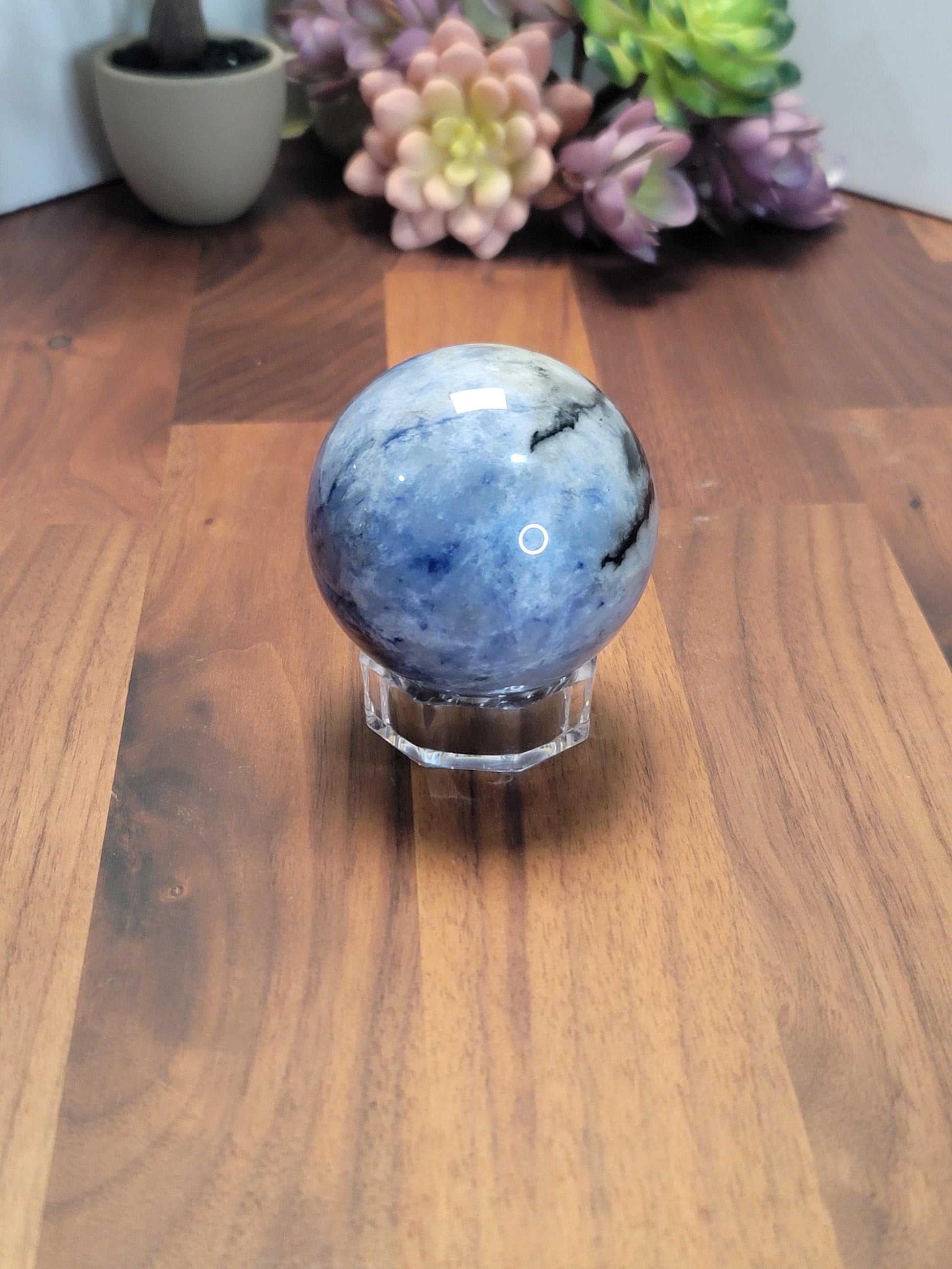 Amazing Afghanite Crystal Sphere | A | 2.5 Inches 65 MM | Blue White and Black | UV Reactive | One of a Kind