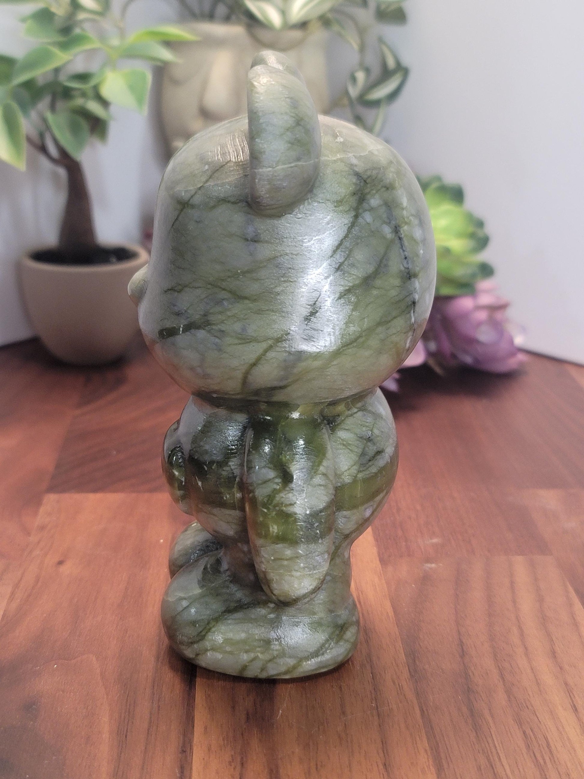 Green Jade Crystal Heart Bear | 6 Inches | Green and White | One of a Kind