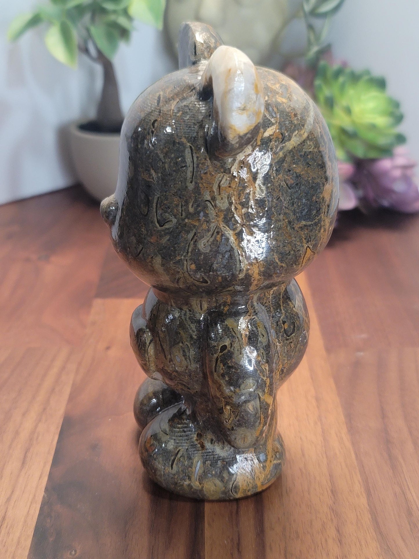 Brown Bamboo Jasper Crystal Heart Bear | 6 Inches | Light and Dark Brown | One of a Kind