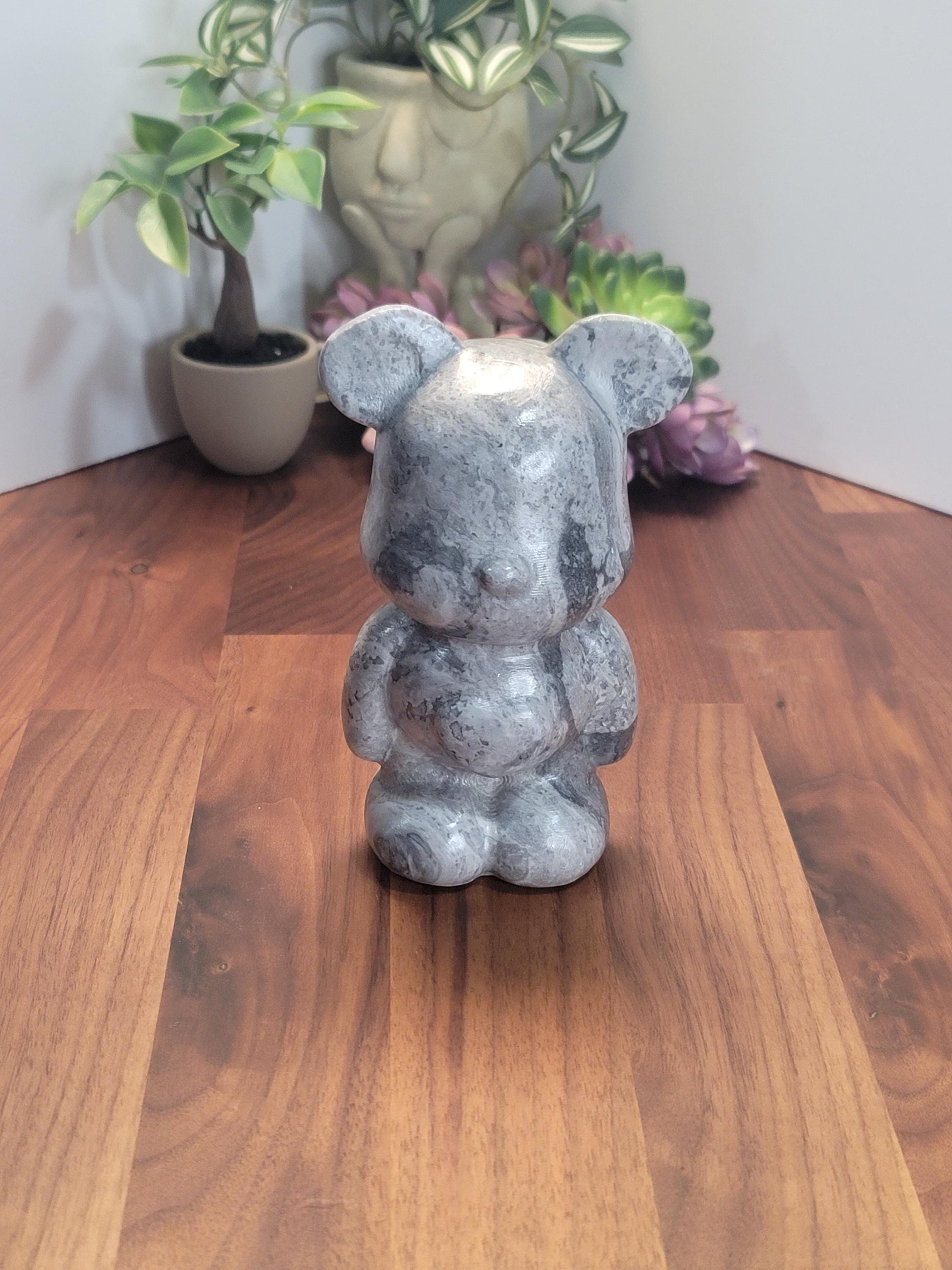 Gray Picasso Jasper Crystal Heart Bear | 6 Inches | Gray Black and White | One of a Kind