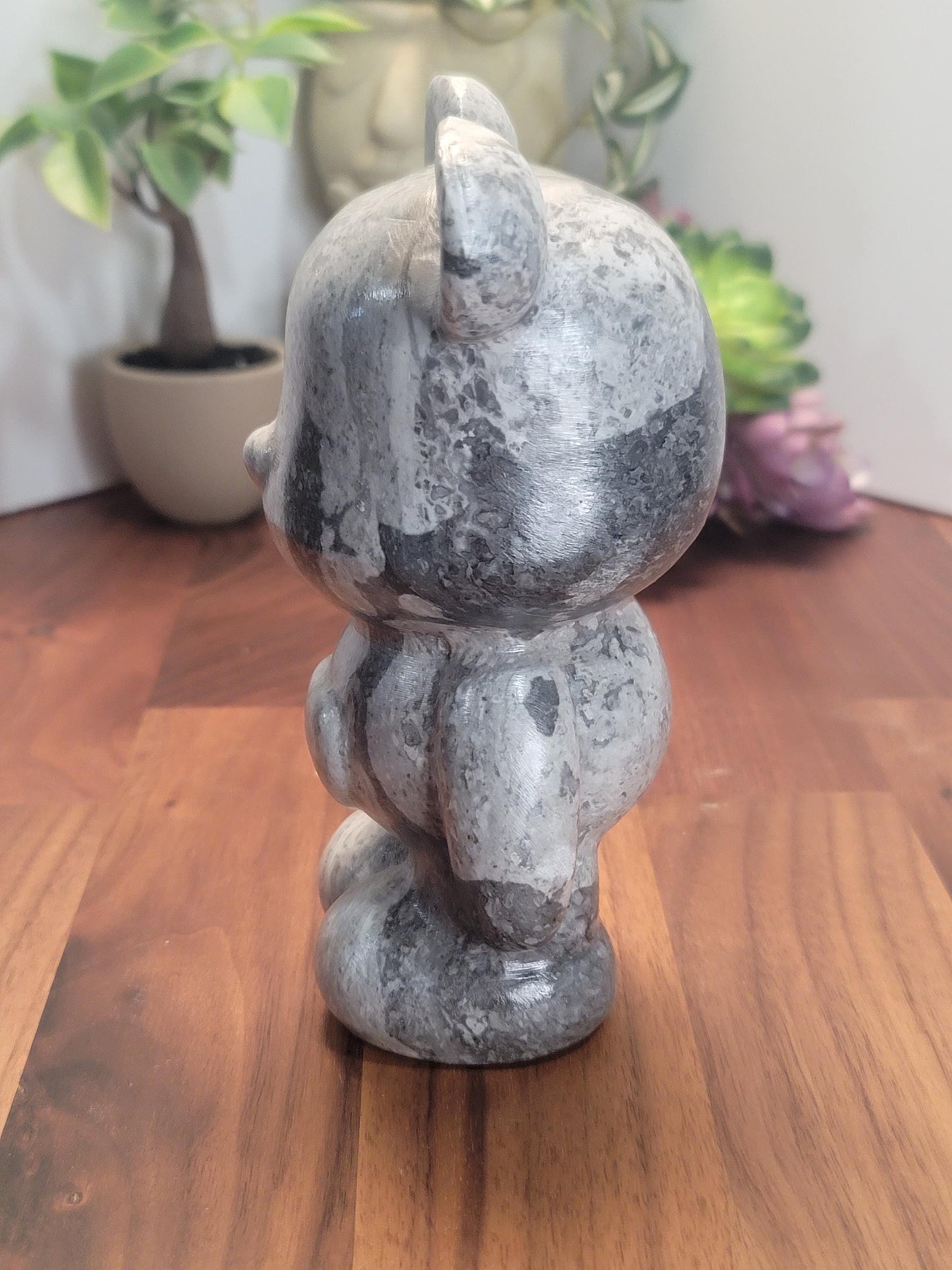 Gray Picasso Jasper Crystal Heart Bear | 6 Inches | Gray Black and White | One of a Kind