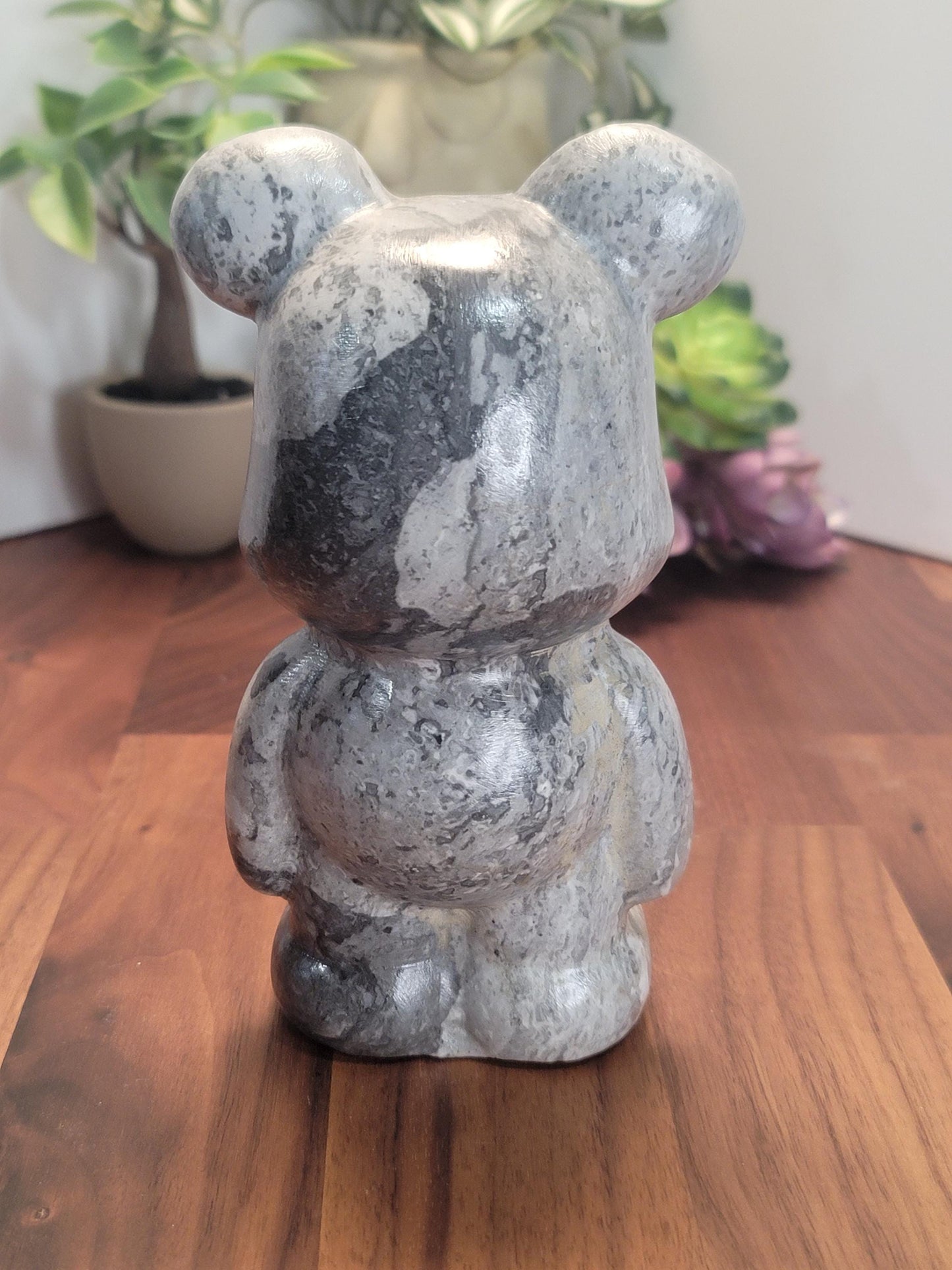 Gray Picasso Jasper Crystal Heart Bear | 6 Inches | Gray Black and White | One of a Kind