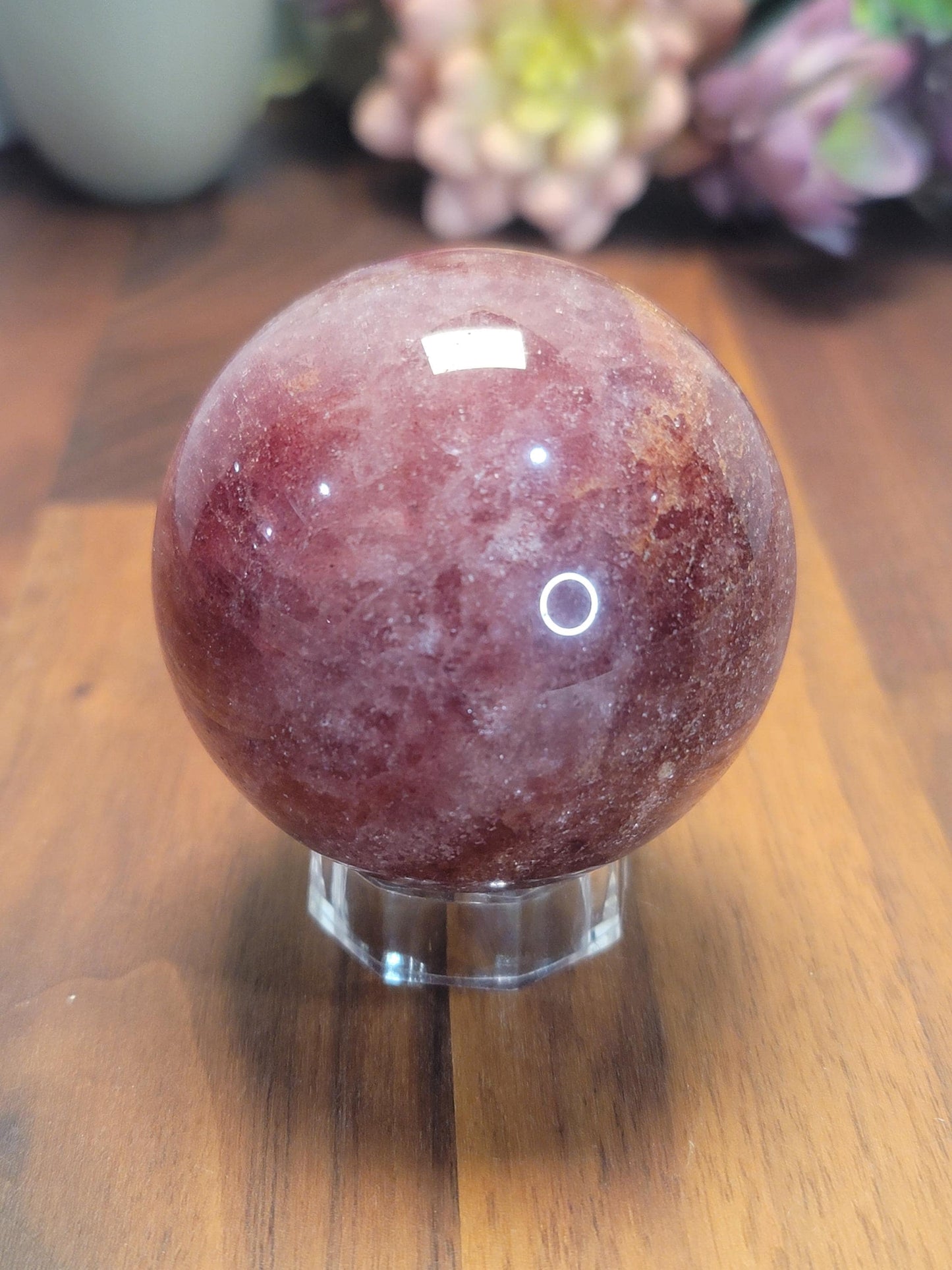 Sweet Strawberry Quartz Crystal Sphere | A | 2.4 Inches | 61 MM | Pink Red and Orange | One of a Kind