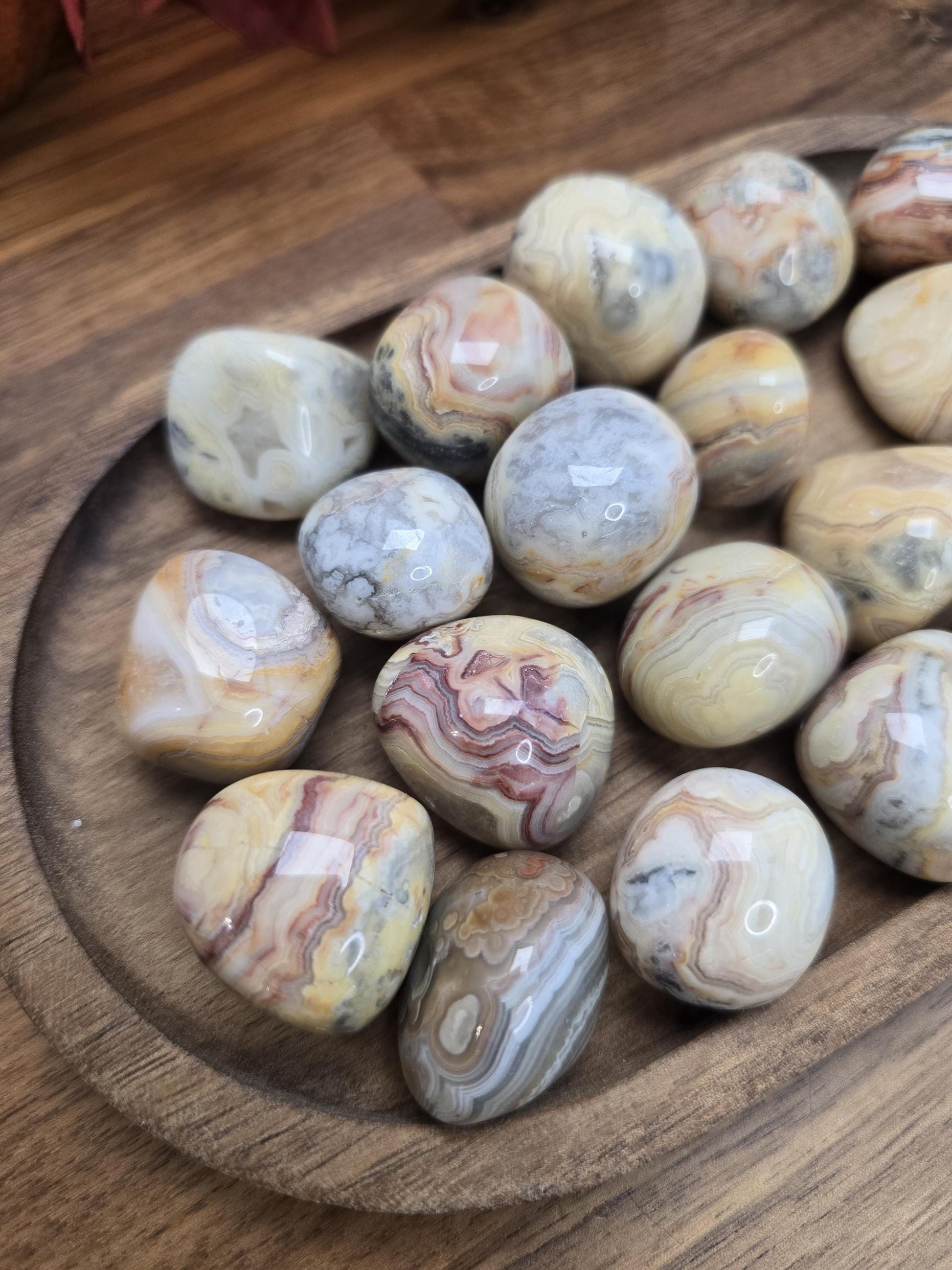 Crazy Lace Agate Crystal Tumble | Gorgeous patterns and banding in Yellow, White, Red, Pink, Gray and clear quratz | Mexico Agate