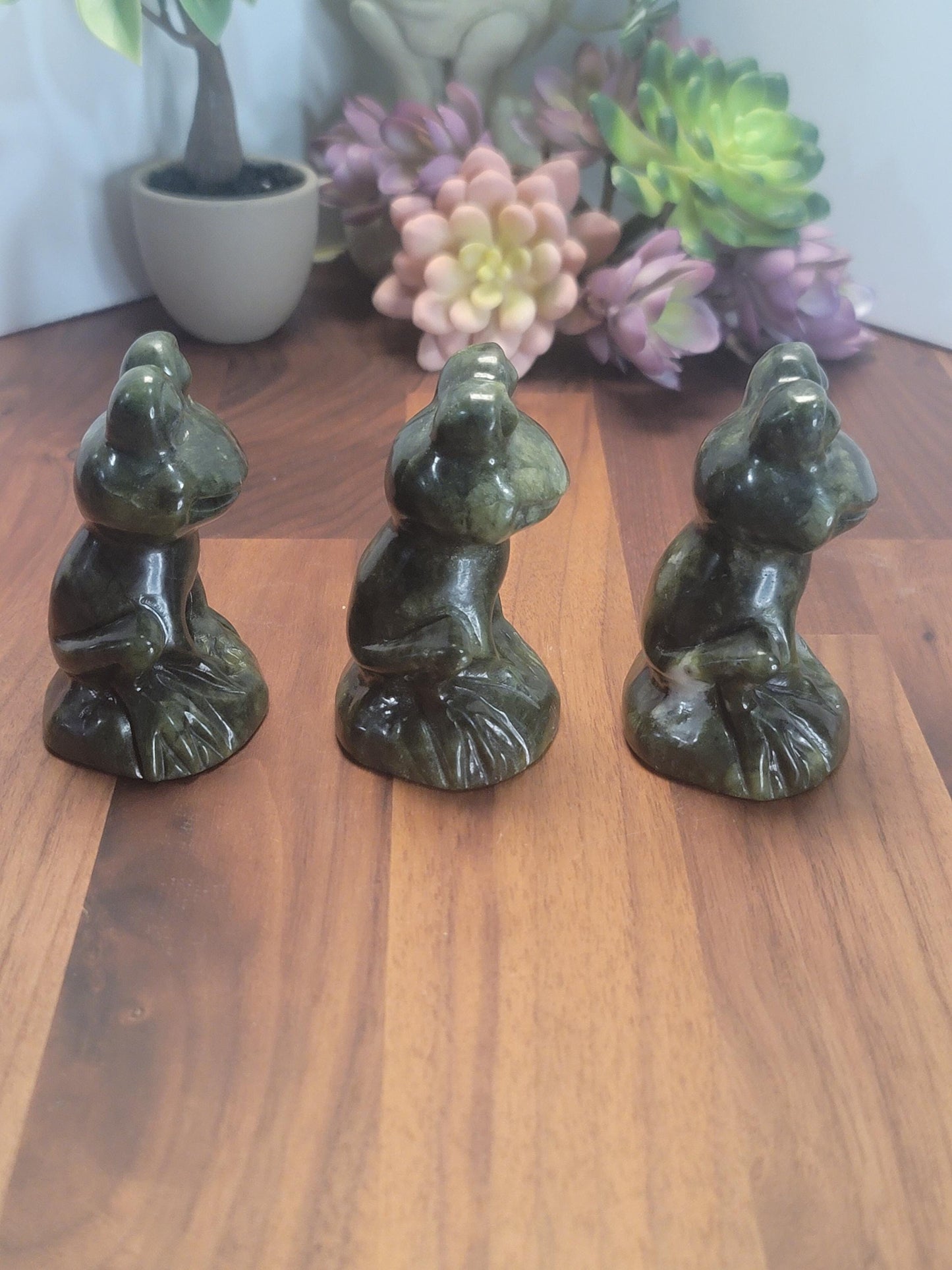 Fancy Froggy Frog Crystal Carving | Green Jade | 3 Inches | Light and Dark Green | Intuitively Chosen