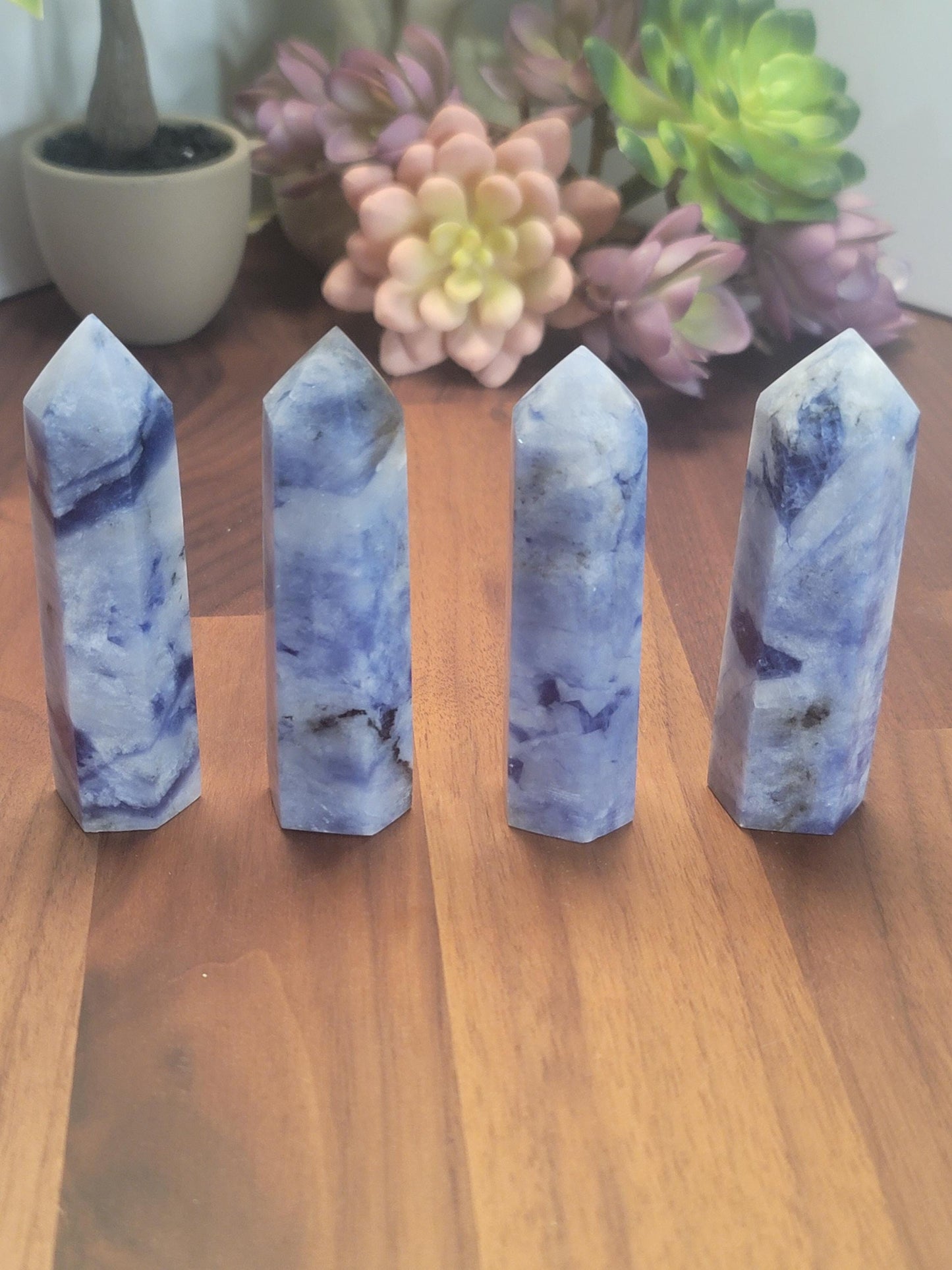 Light Blue Afghanite Crystal Tower | 3.25 Inches | Light Blue, Black, and White | UV Reactive crystals that glow yellow | Intuitively Chosen