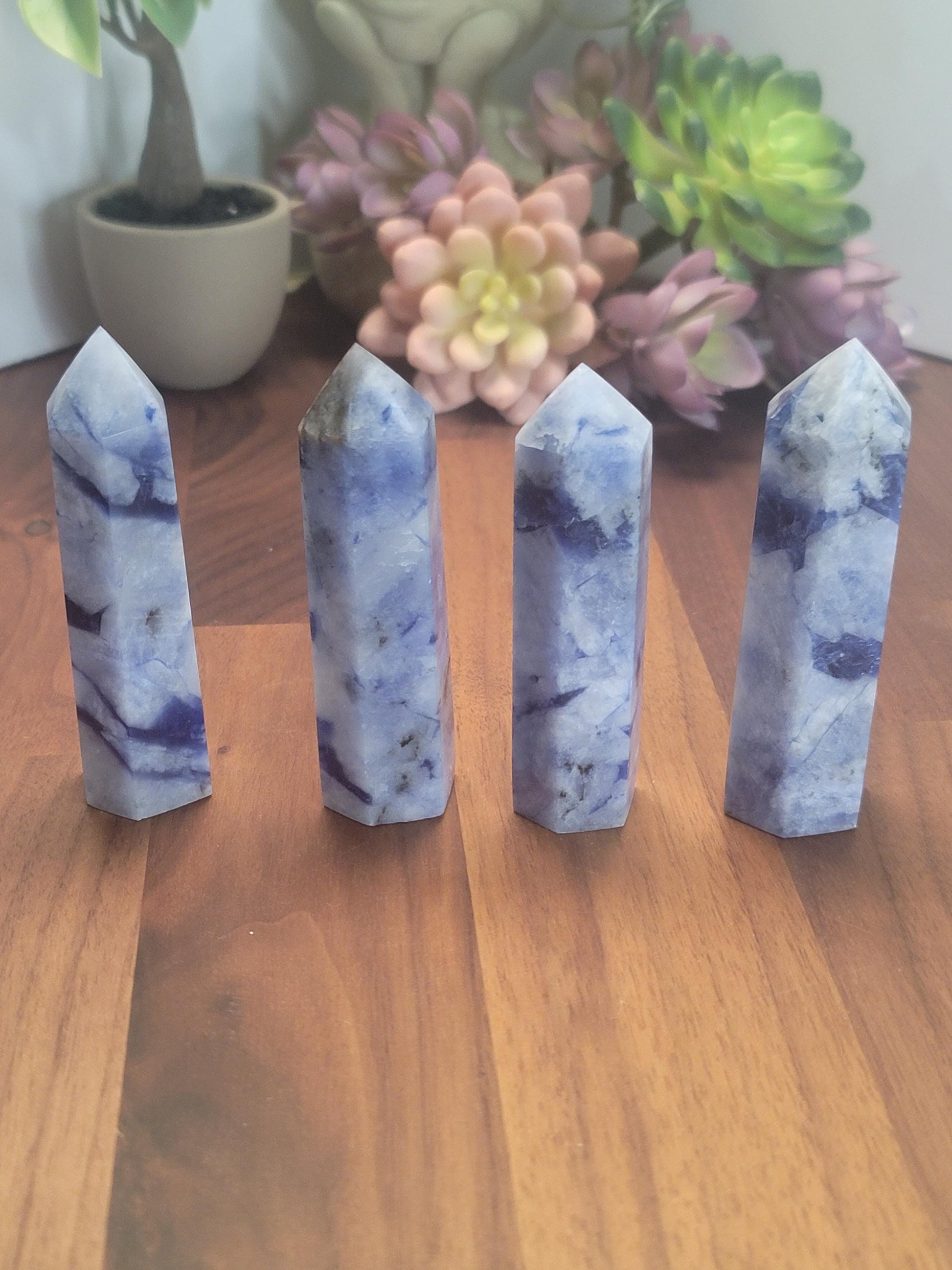 Light Blue Afghanite Crystal Tower | 3.25 Inches | Light Blue, Black, and White | UV Reactive crystals that glow yellow | Intuitively Chosen