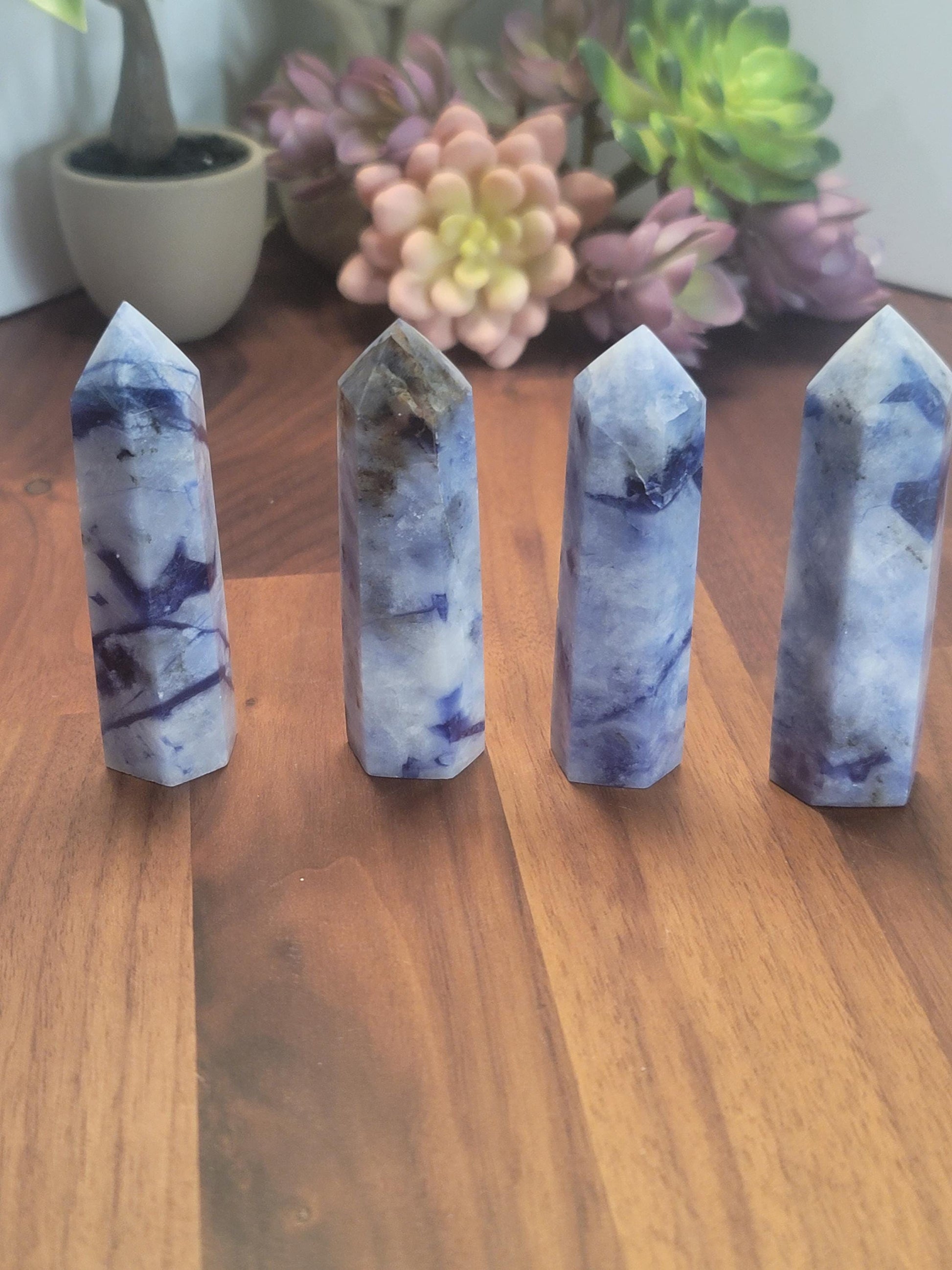 Light Blue Afghanite Crystal Tower | 3.25 Inches | Light Blue, Black, and White | UV Reactive crystals that glow yellow | Intuitively Chosen