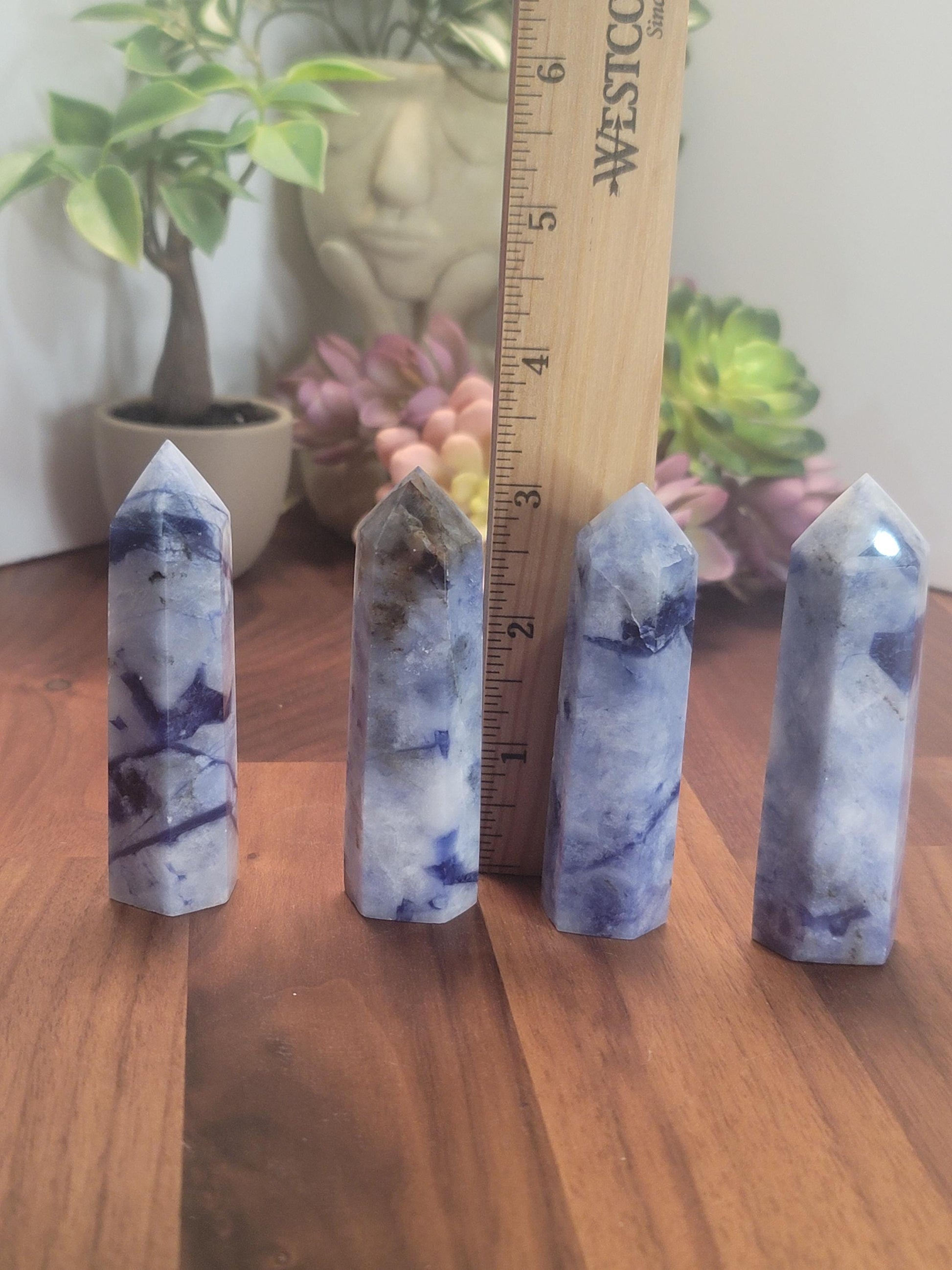 Light Blue Afghanite Crystal Tower | 3.25 Inches | Light Blue, Black, and White | UV Reactive crystals that glow yellow | Intuitively Chosen