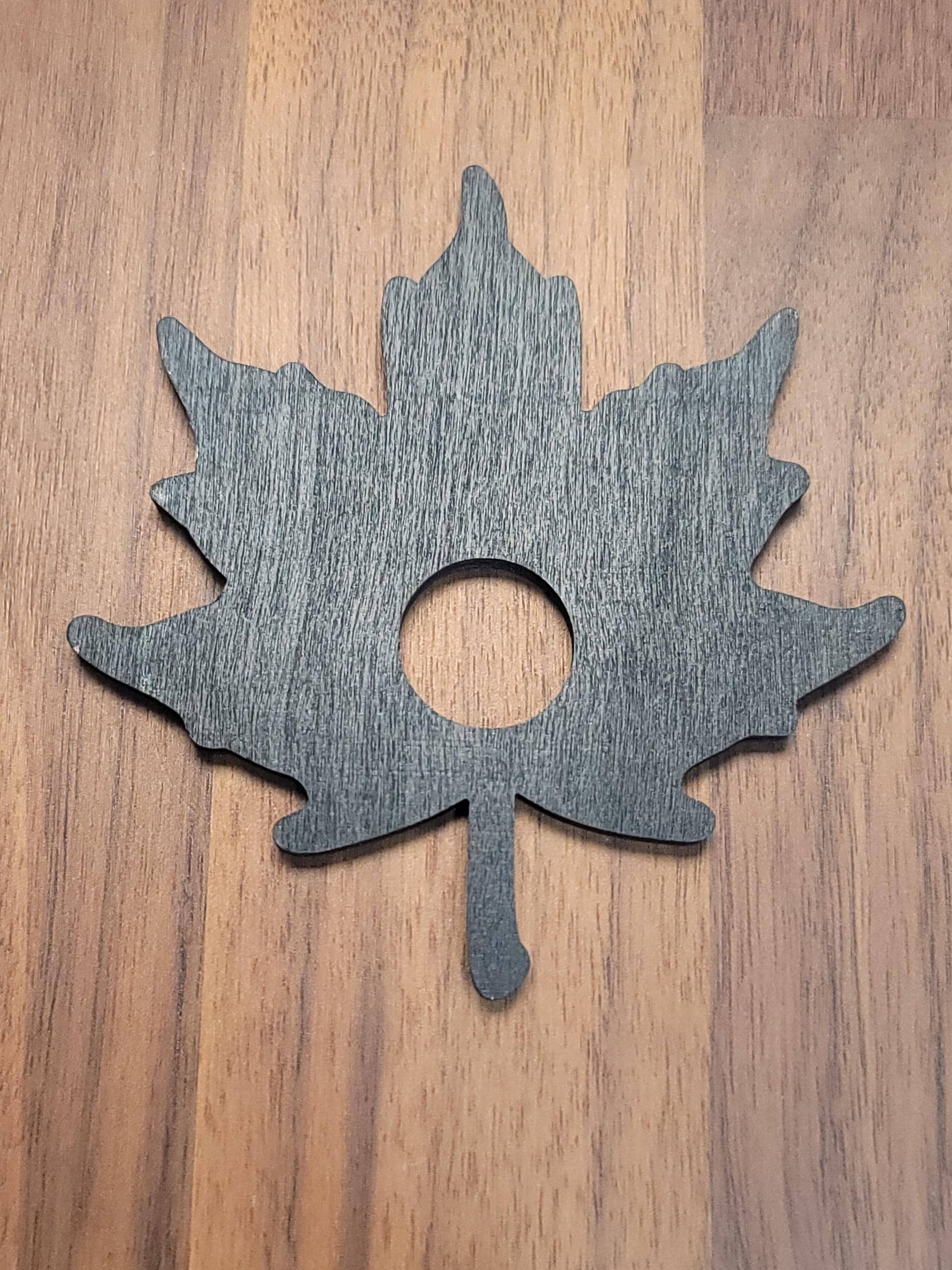 Maple Leaf Crystal Sphere Stand | Black Etched Wood Leaves for Autumn Decor | 4' | Fall Ball Display or Baseball Holder | Intuitively Chosen