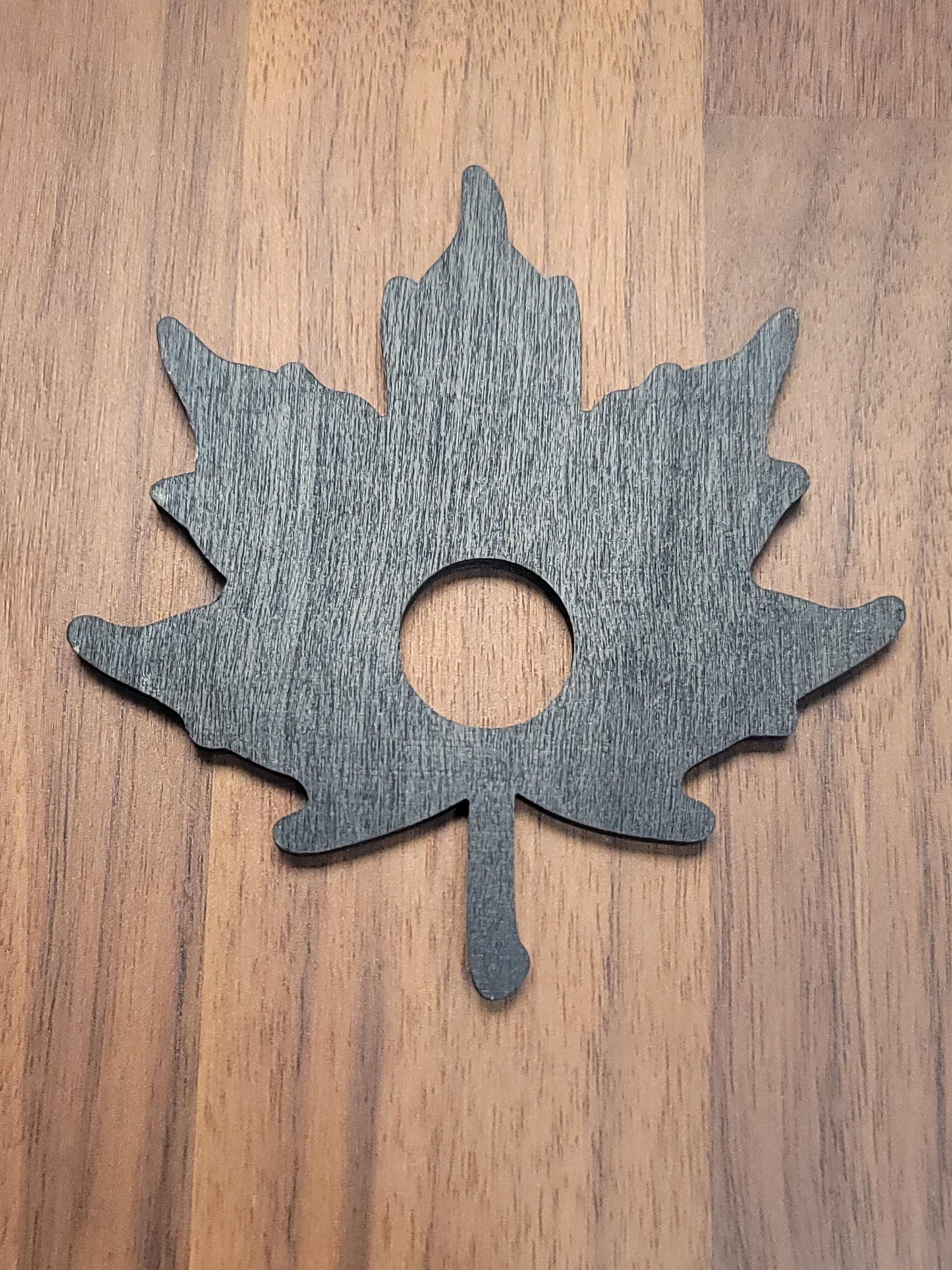 Maple Leaf Crystal Sphere Stand: Black Etched Wood Autumn Decor