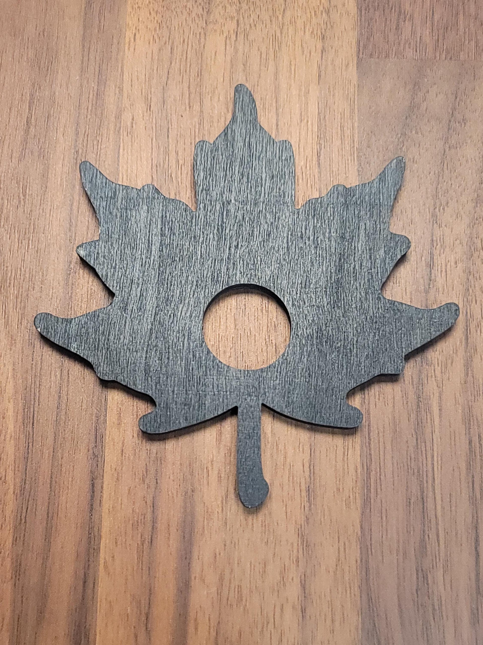 Maple Leaf Crystal Sphere Stand: Black Etched Wood Autumn Decor