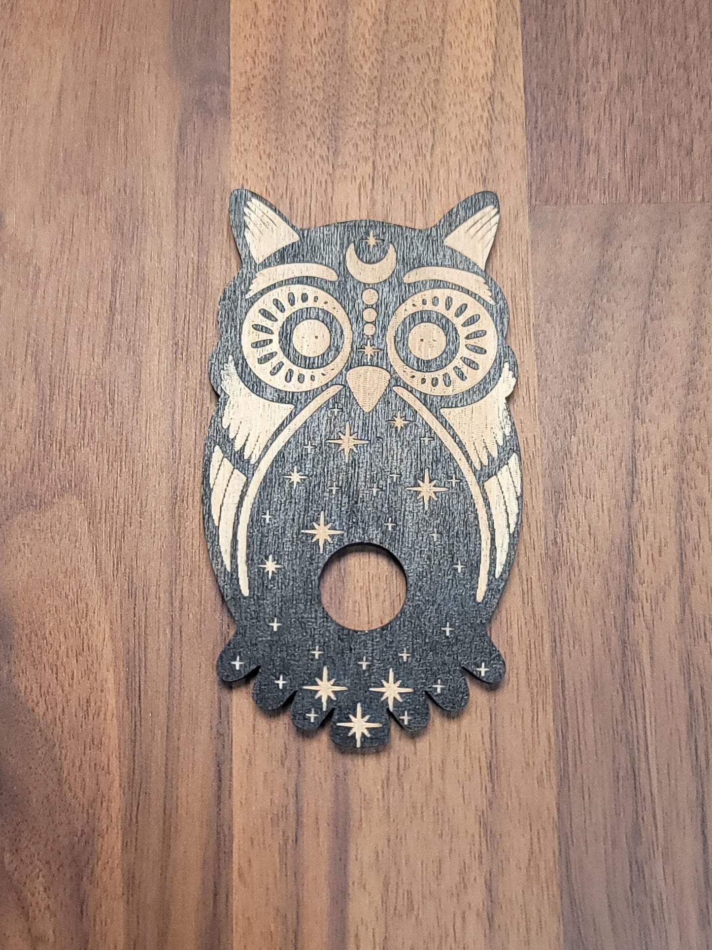 Wise Owl Crystal Sphere Stand | Black Etched Wood Ball Holder | Autumn & Winter Crystal Display Ideas | Intuitively Chosen