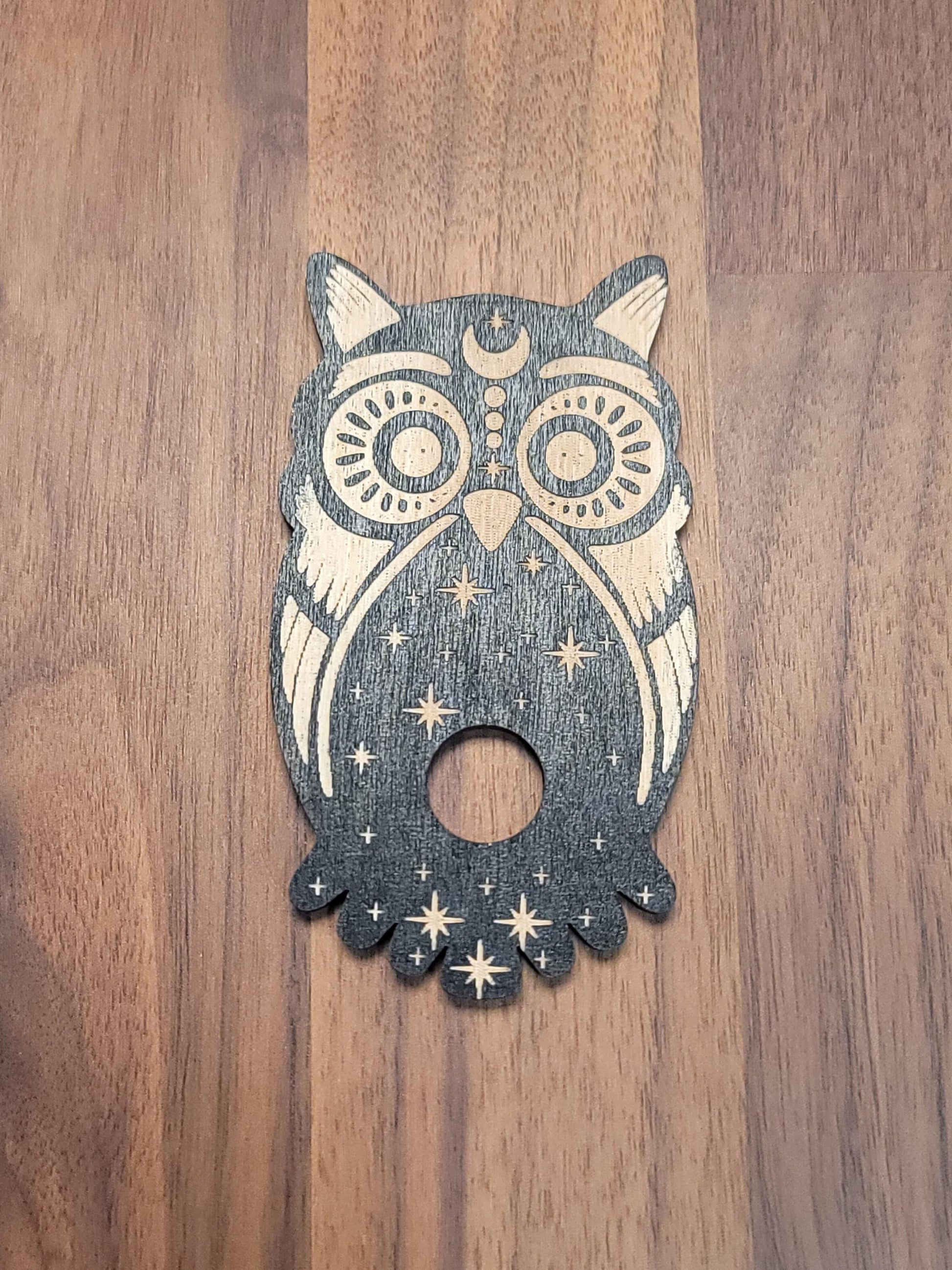 Wise Owl Crystal Sphere Stand | Black Etched Wood Ball Holder | Autumn & Winter Crystal Display Ideas | Intuitively Chosen