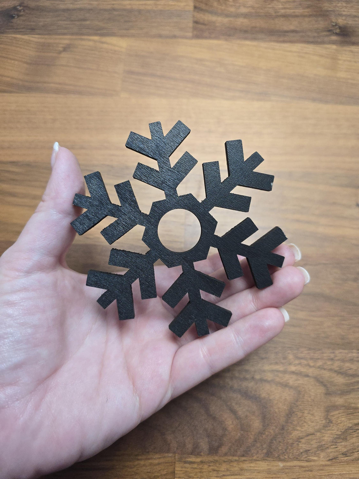 Black Wood Snowflake Crystal Sphere Stand - Gothic Winter Decor
