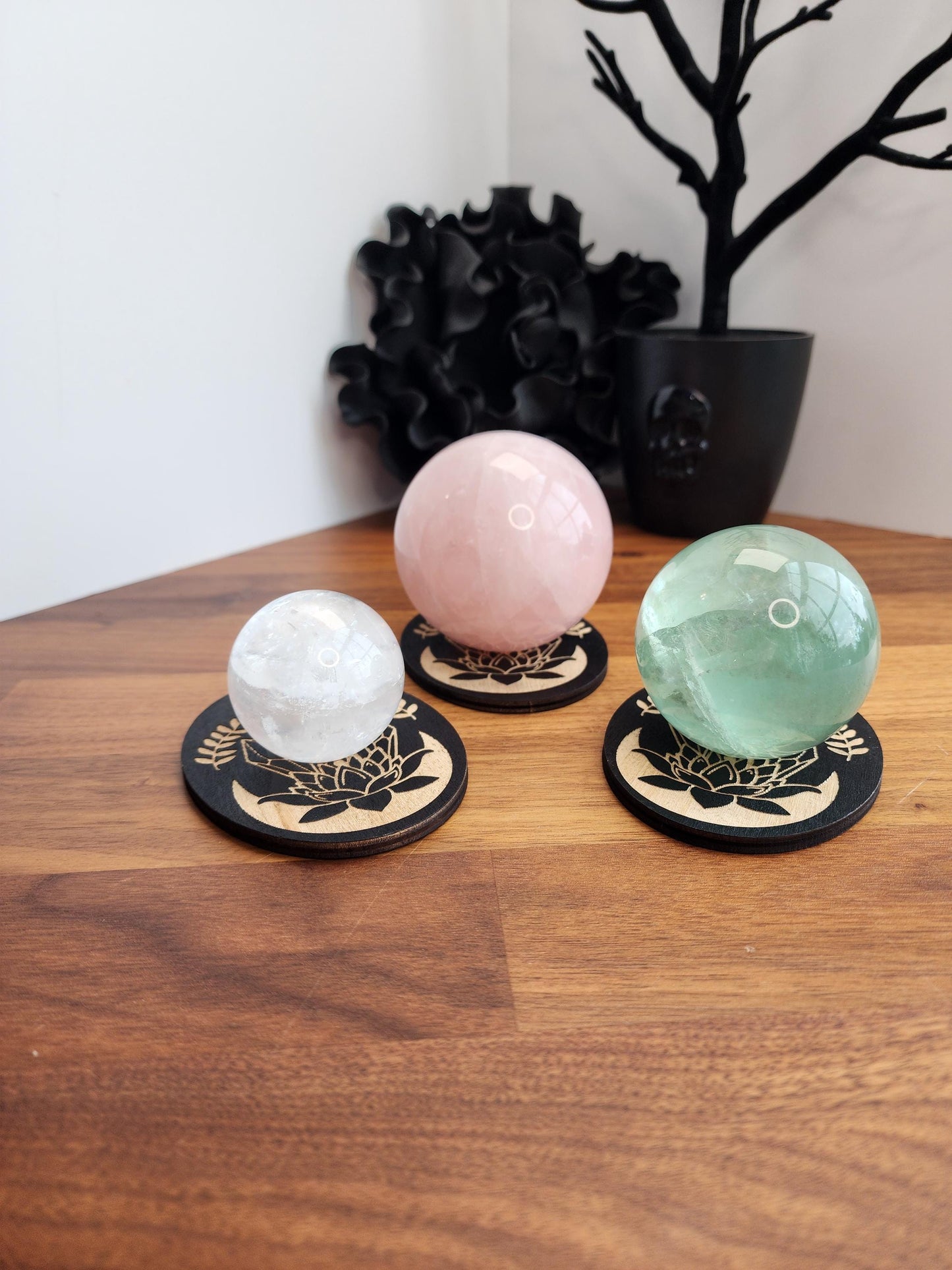 Lotus Moon Wooden Sphere Stand - Crystal Ball Holder