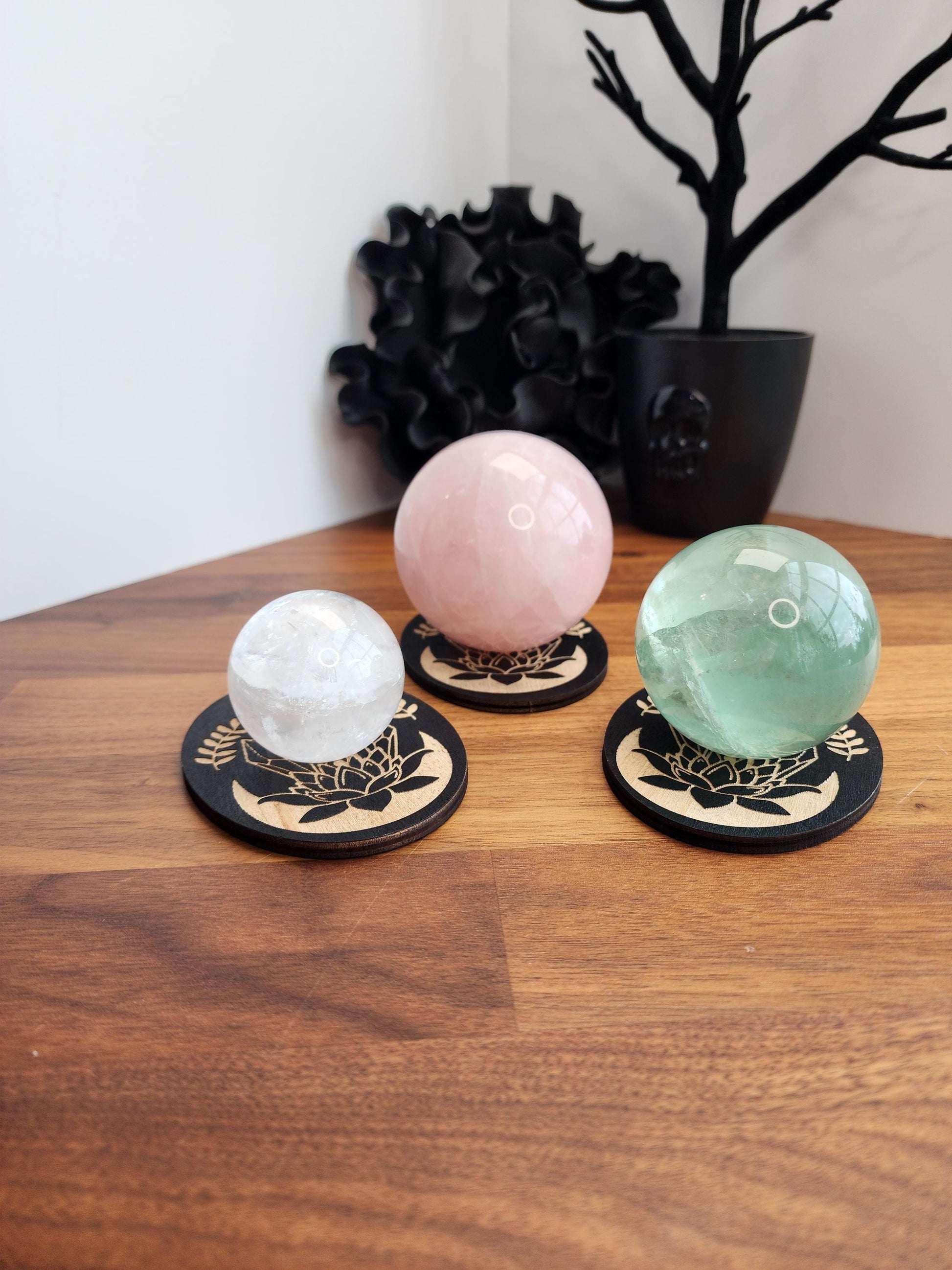 Lotus Moon Wooden Sphere Stand - Crystal Ball Holder