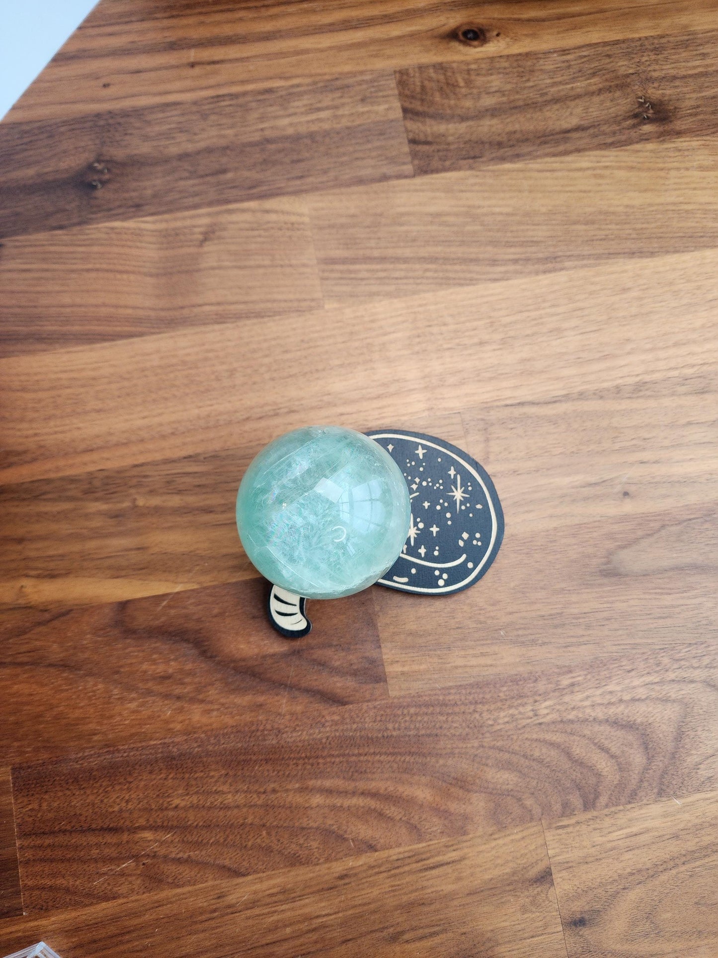 Sleepy Celestial Cat Sphere Stand | 3.75" | Black Etched Wooden Display | 25mm to 80mm Crystal Ball Holder