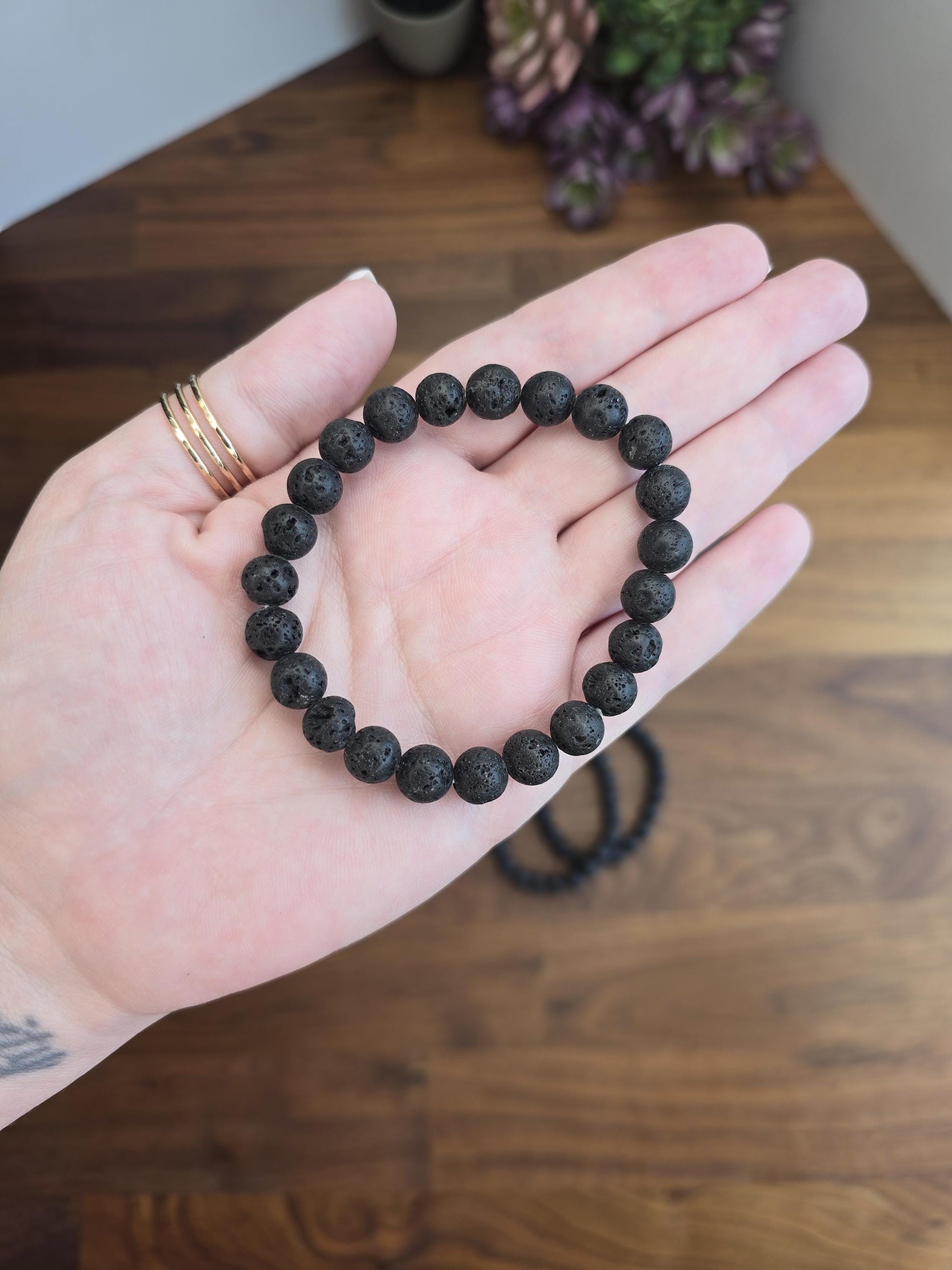 Lava Rock Bracelet | 8MM Black Crystal Beads | Aroma Therapy Jewelry for oils and perfume | Men's Boho Gift | Intuitively Chosen