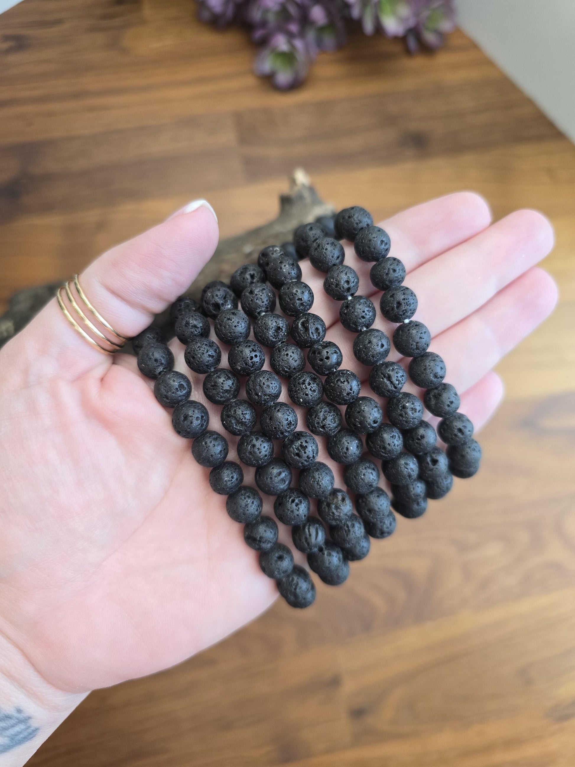 Lava Rock Bracelet | 8MM Black Crystal Beads | Aroma Therapy Jewelry for oils and perfume | Men's Boho Gift | Intuitively Chosen