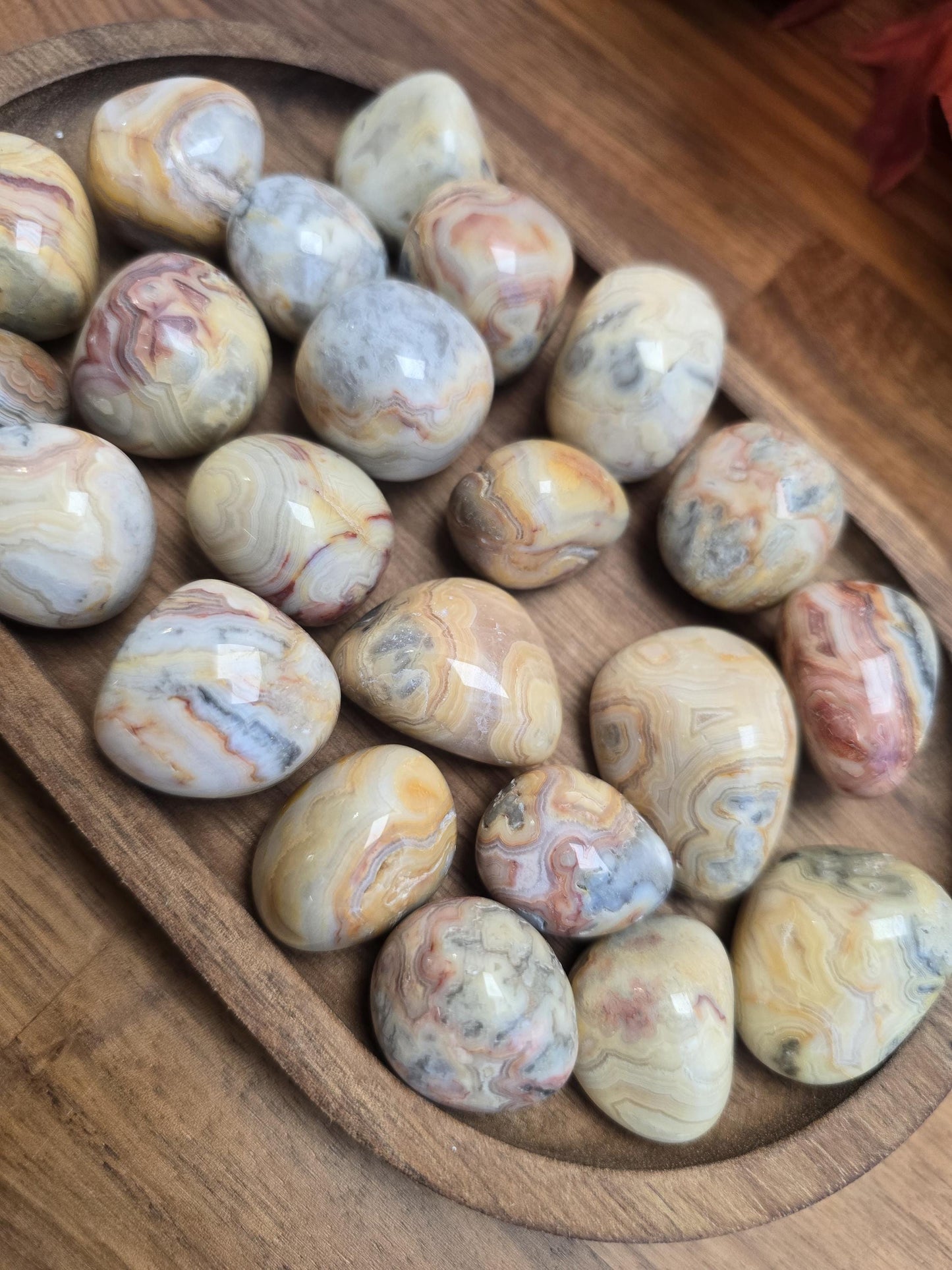 Crazy Lace Agate Crystal Tumble | Gorgeous patterns and banding in Yellow, White, Red, Pink, Gray and clear quratz | Mexico Agate