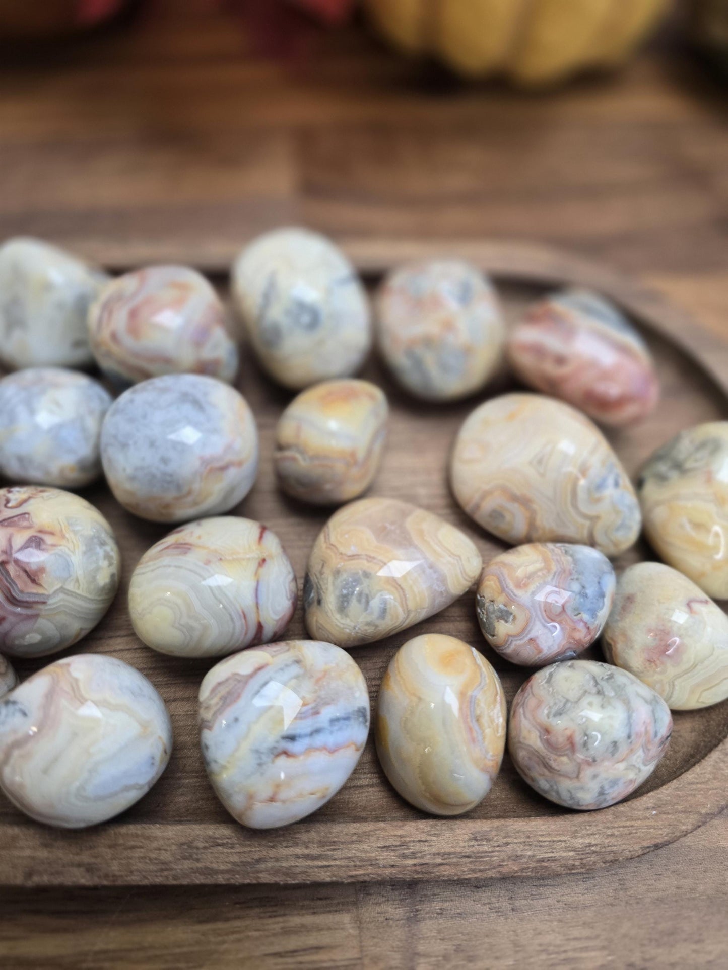 Crazy Lace Agate Crystal Tumble | Gorgeous patterns and banding in Yellow, White, Red, Pink, Gray and clear quratz | Mexico Agate