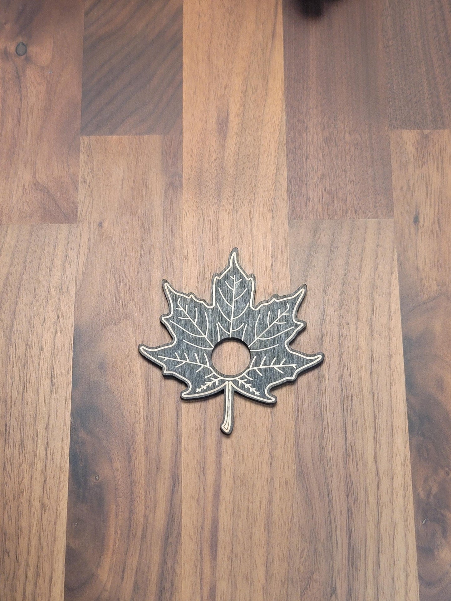 Maple Leaf Crystal Sphere Stand | Black Etched Wood Leaves for Autumn Decor | 4' | Fall Ball Display or Baseball Holder | Intuitively Chosen