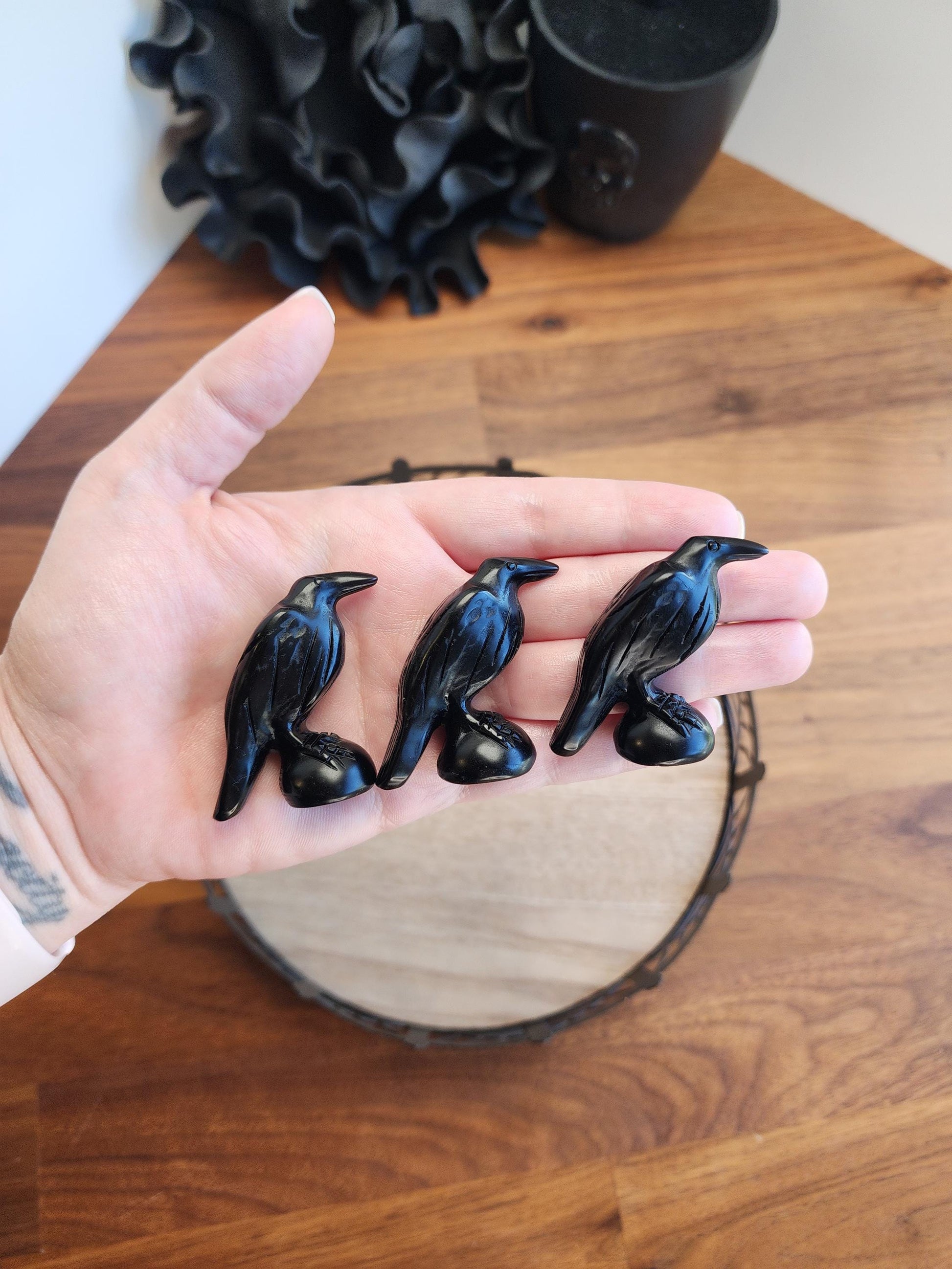 Mini Crow Crystal | Black Obsidian Raven Carving | Around 1.5" | Birds for Spooky Season | Omen Crystals | Nevermore | Intuitively Chosen