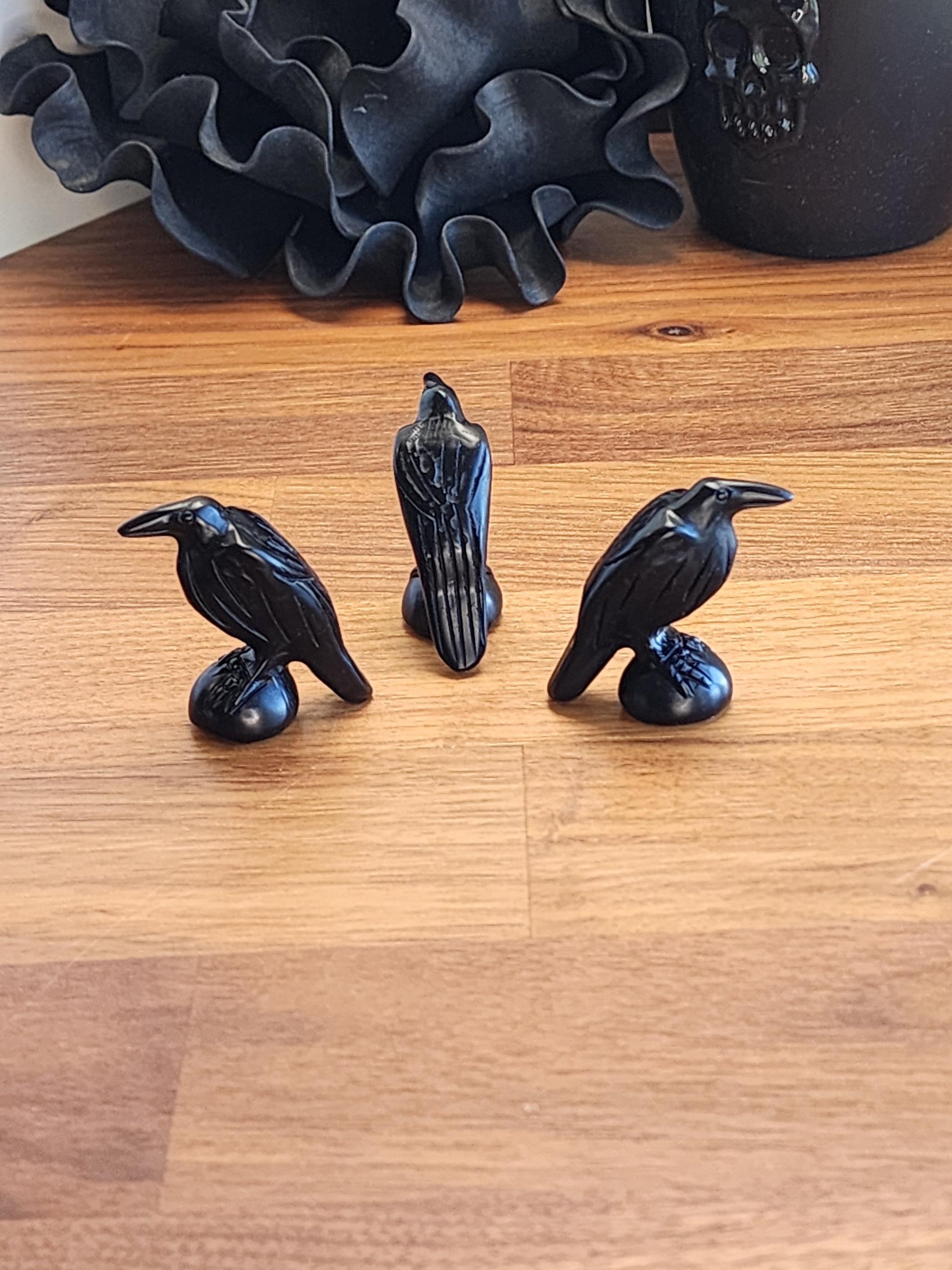 Mini Raven Crystal | Black Obsidian Crow Carving | Around 1.5" | Birds for Spooky Season | Omen Crystals | Nevermore | Intuitively Chosen