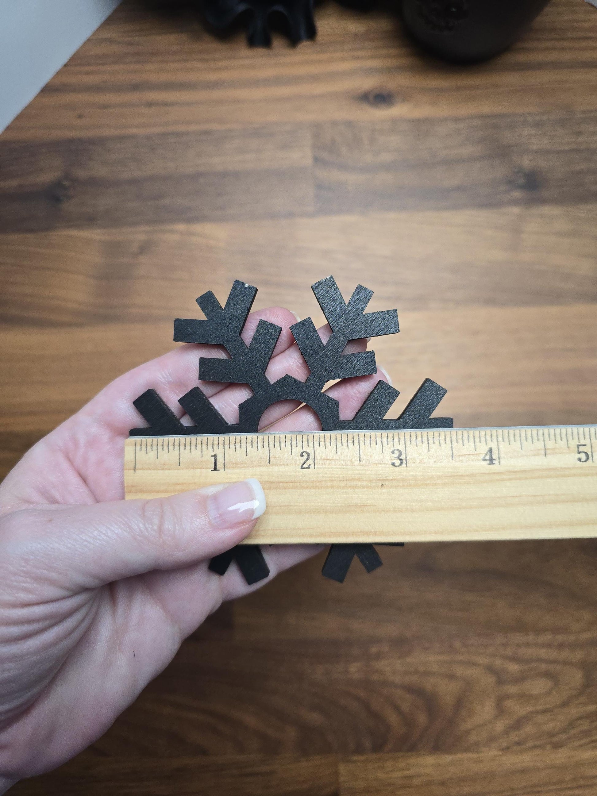 Black Wood Snowflake Crystal Sphere Stand - Gothic Winter Decor