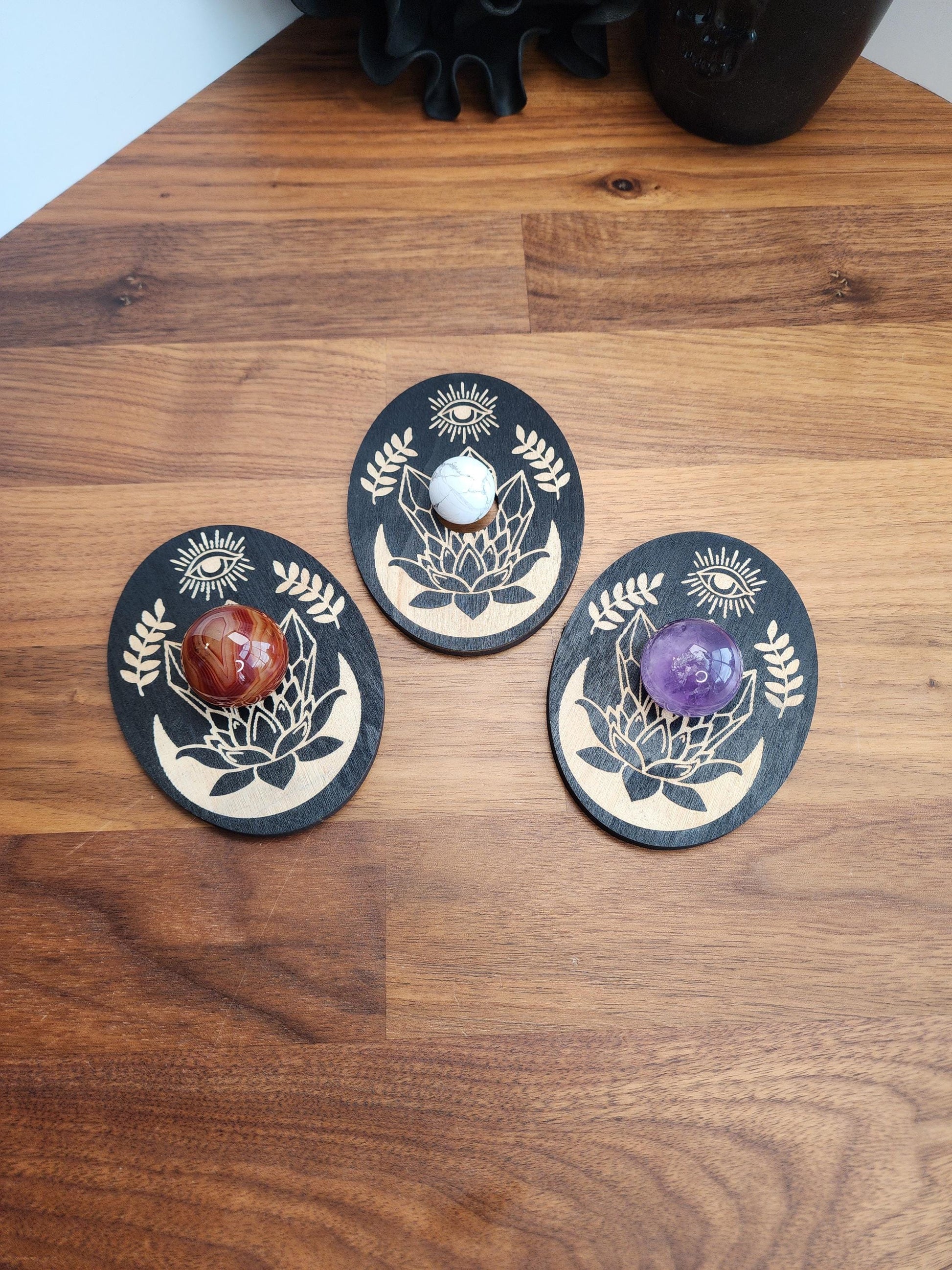 Lotus Moon Wooden Sphere Stand - Crystal Ball Holder