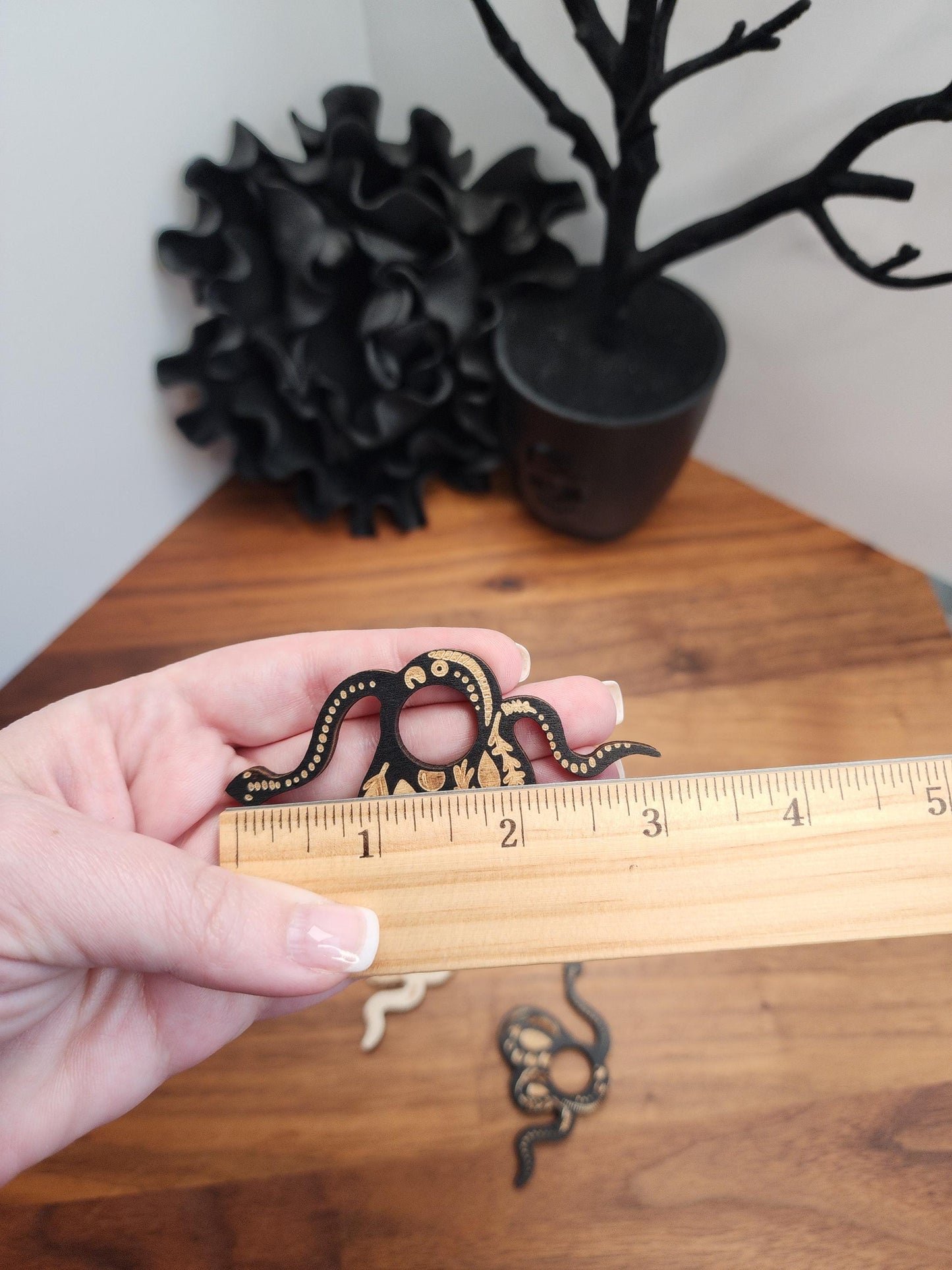 Mini Snake Crystal Sphere Stand | 3" | Slithering snakes with dotted lunar cycle backs in Black or Natural Color Wood | Small Ball Holder