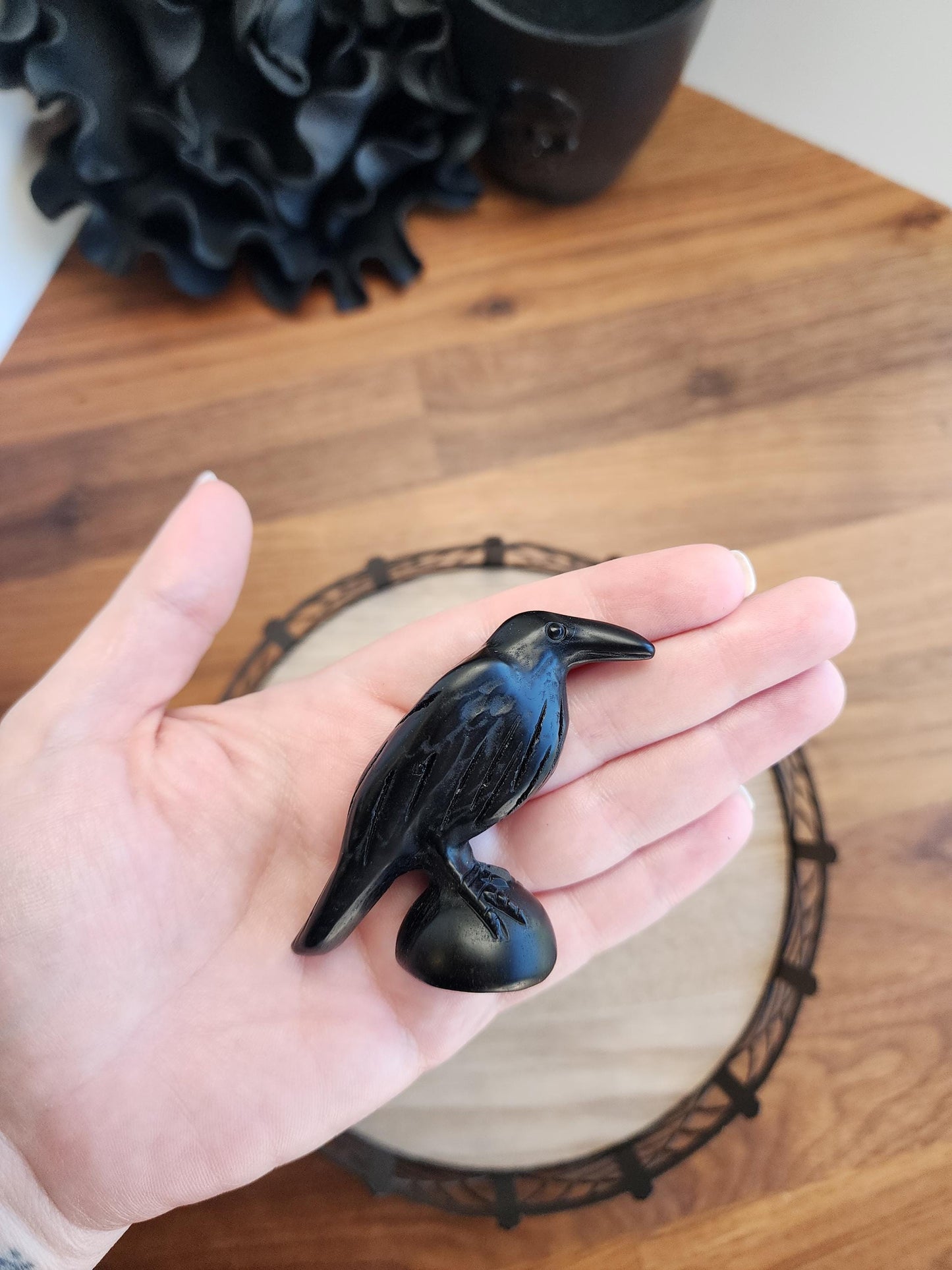 Large Crow Crystal | Black Obsidian Raven Carving | Crystal Bird | Around 2" | Omen Crystals | Nevermore Bird | Intuitively Chosen