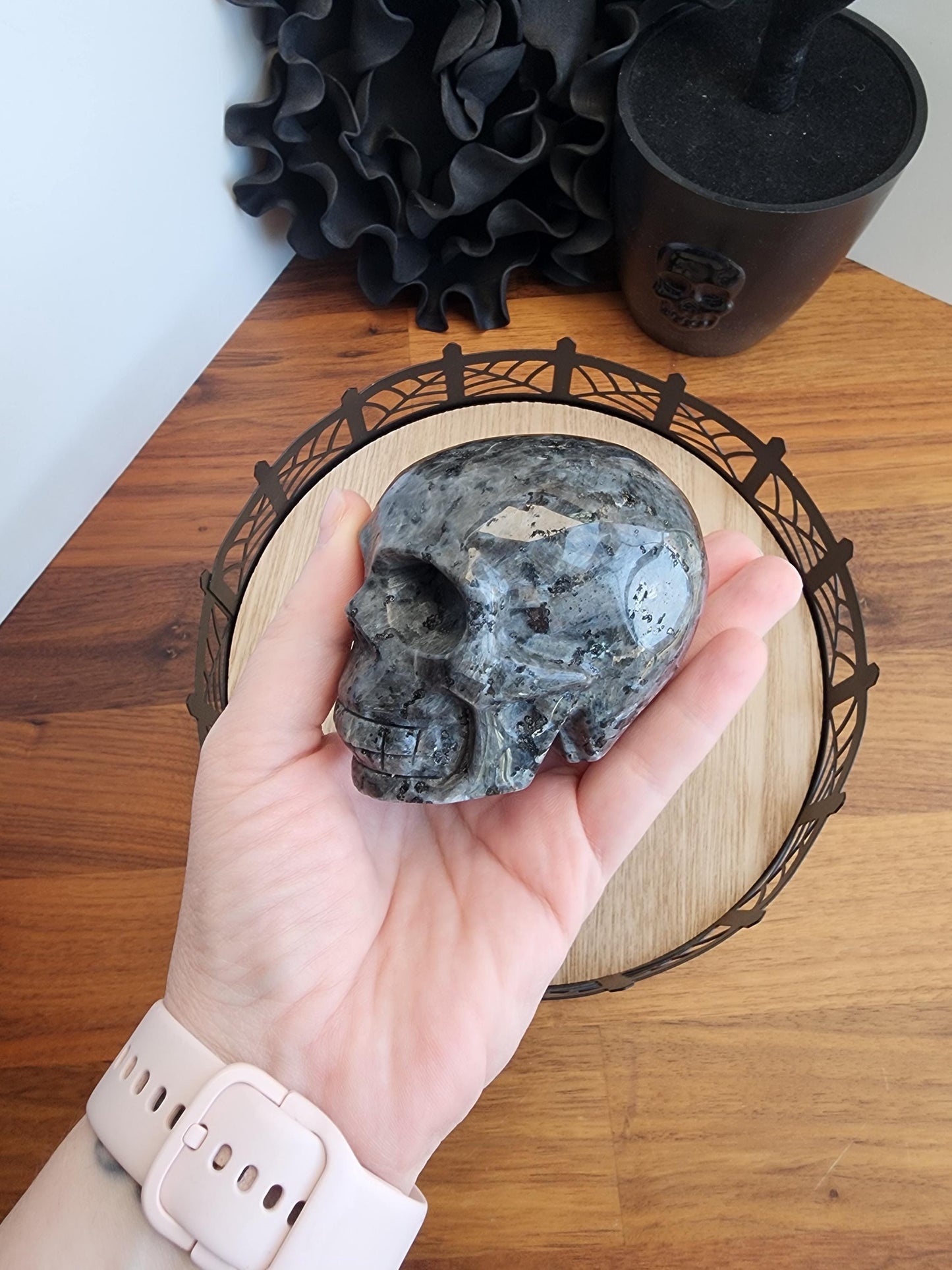 Flashy Larvakite Skull | 3" Spooky Season Crystals | Witchy Vibes | Halloween Crystal | High Quality Silver Flash | Intuitively Chosen