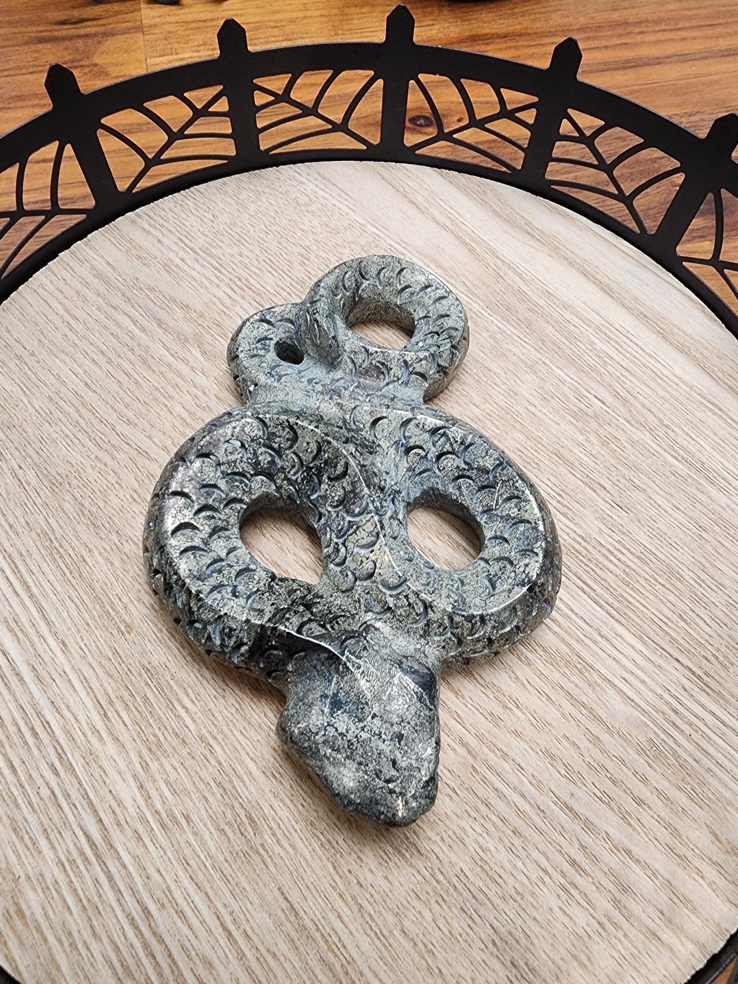 Crystal Pyrite Snake | 4.5" Serpent Carving | Fools Gold Basilisk Figurine for Spooky Season or Halloween | Altar Decorations | Only 1