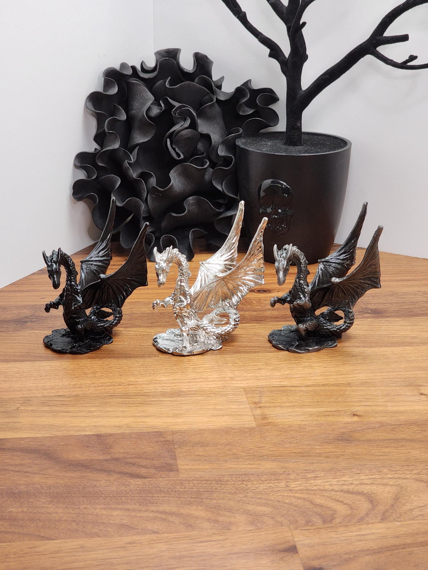 Dragon Sphere Stand | Metal Crystal Ball Holder | Fantasy book lover decor | Black, Silver, or Brushed Silver | Imperfect small wobble
