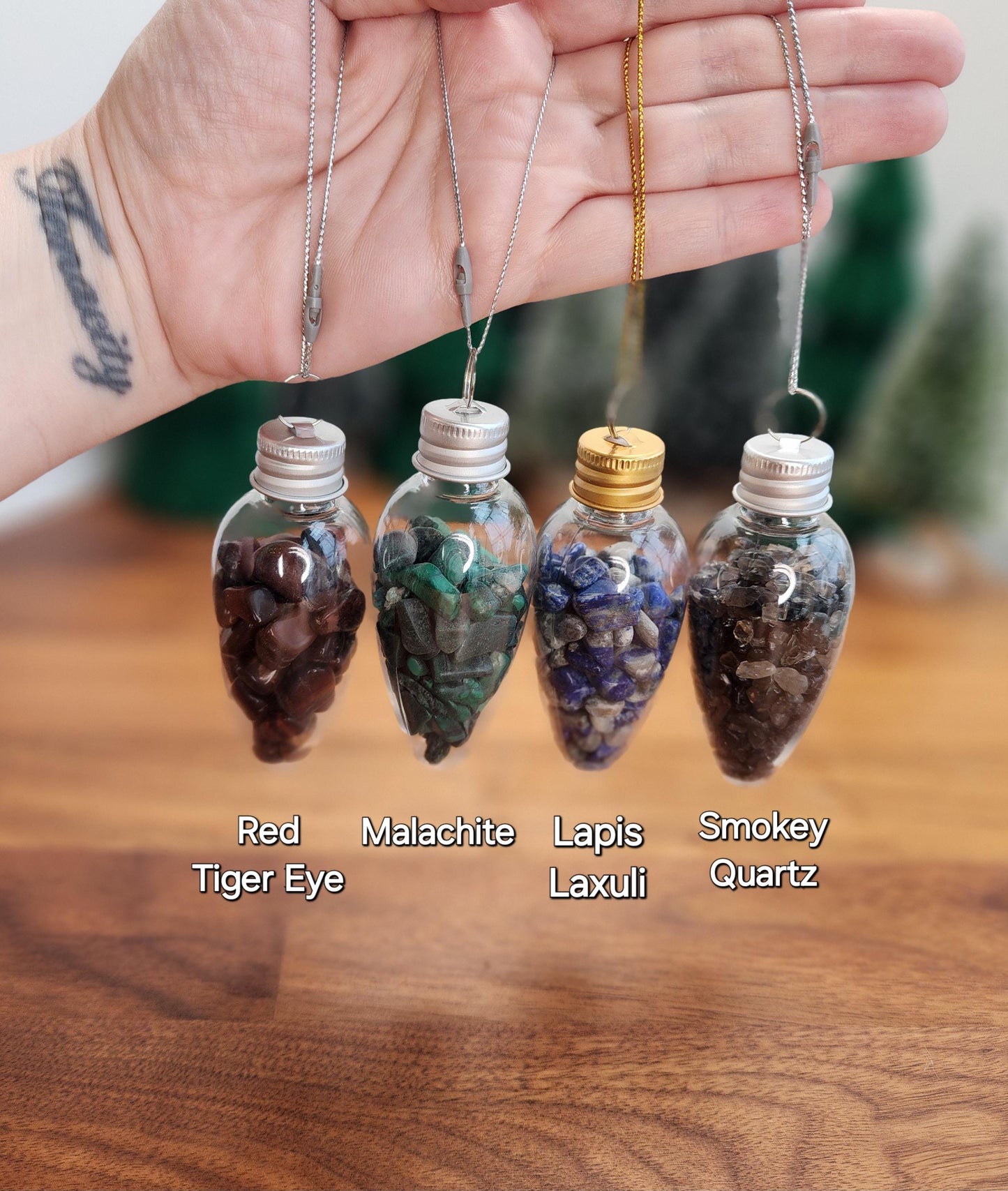 Crystal Chips Tree Ornaments | Hanging Christmas Bulbs | Kid Rock Crafts | Geology Rocks! | Green & Red | Natural Holiday Decor by Sullivan