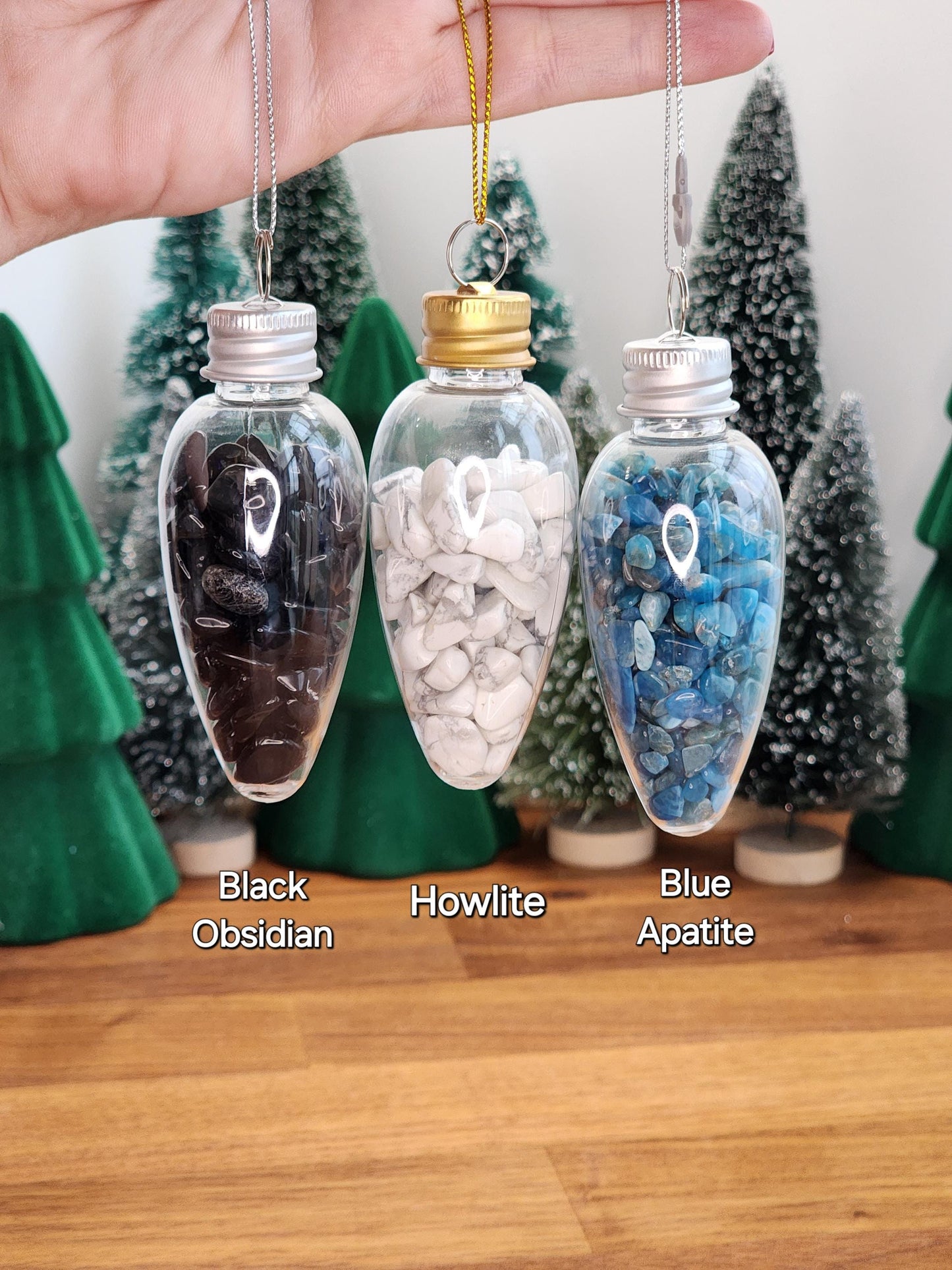 Crystal Chips Tree Ornaments | Hanging Christmas Bulbs | Kid Rock Crafts | Geology Rocks! | Green & Red | Natural Holiday Decor by Sullivan