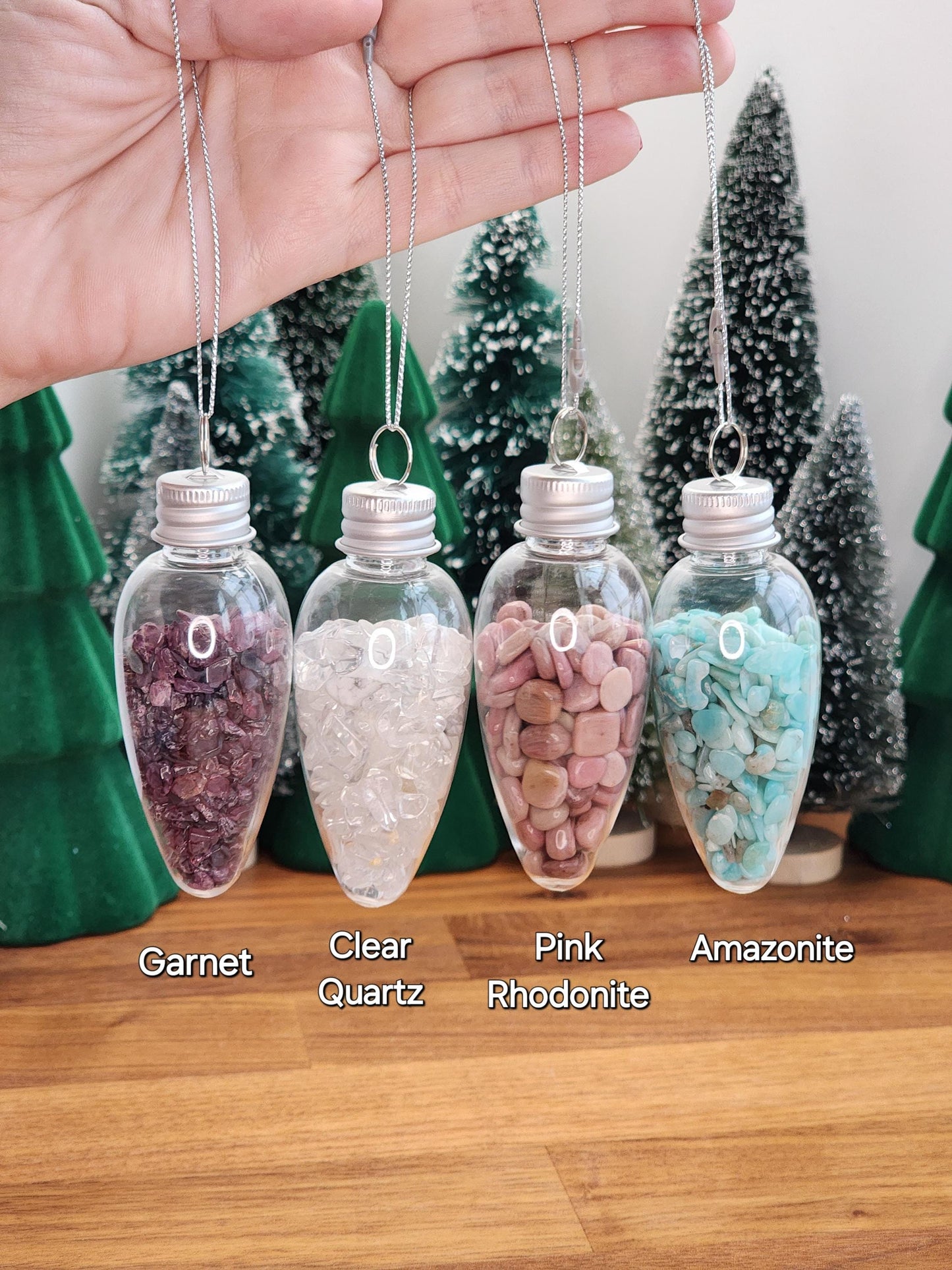 Crystal Chips Tree Ornaments | Hanging Christmas Bulbs | Kid Rock Crafts | Geology Rocks! | Green & Red | Natural Holiday Decor by Sullivan